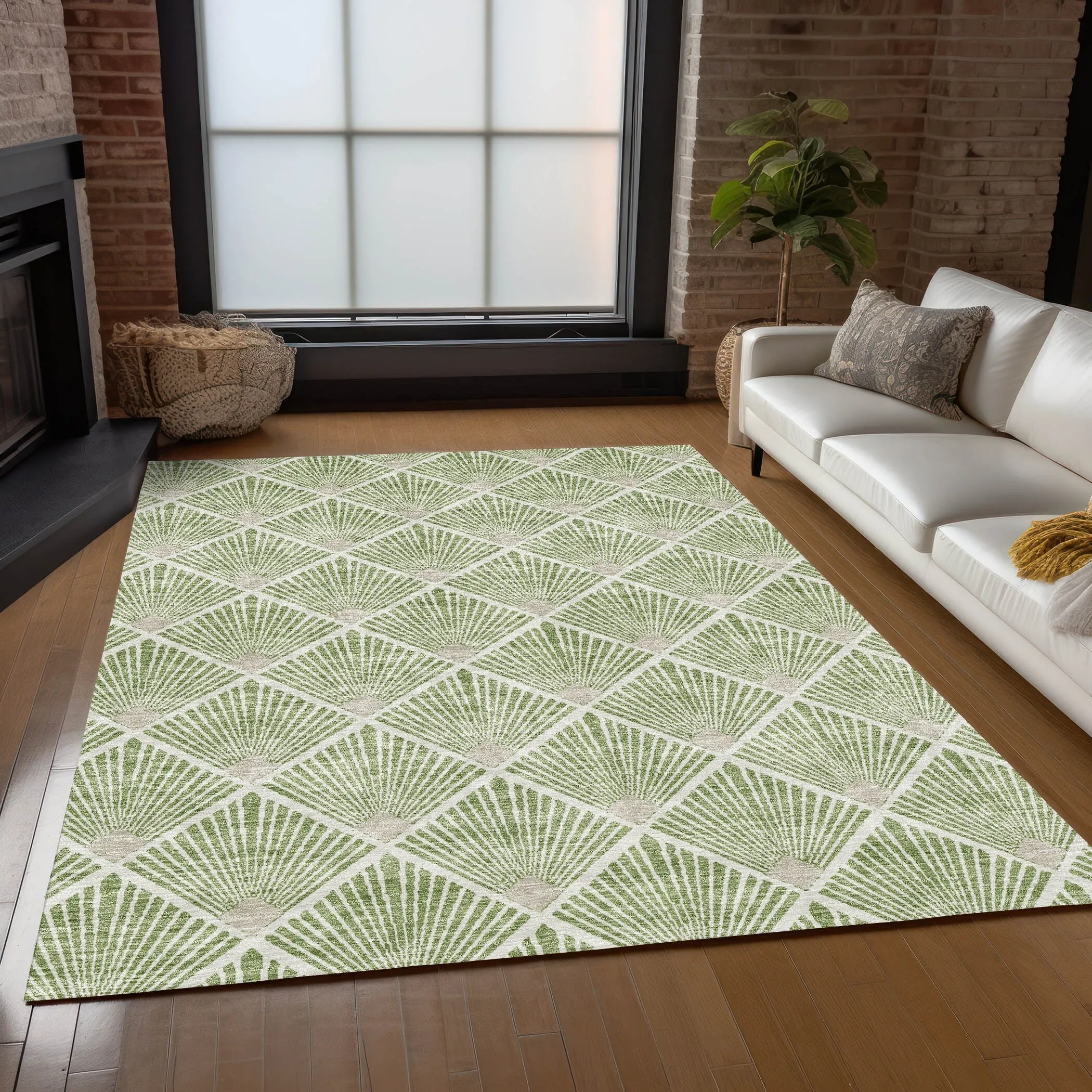 Machine Washable Indoor/ Outdoor Chantille Modern Shells Rug