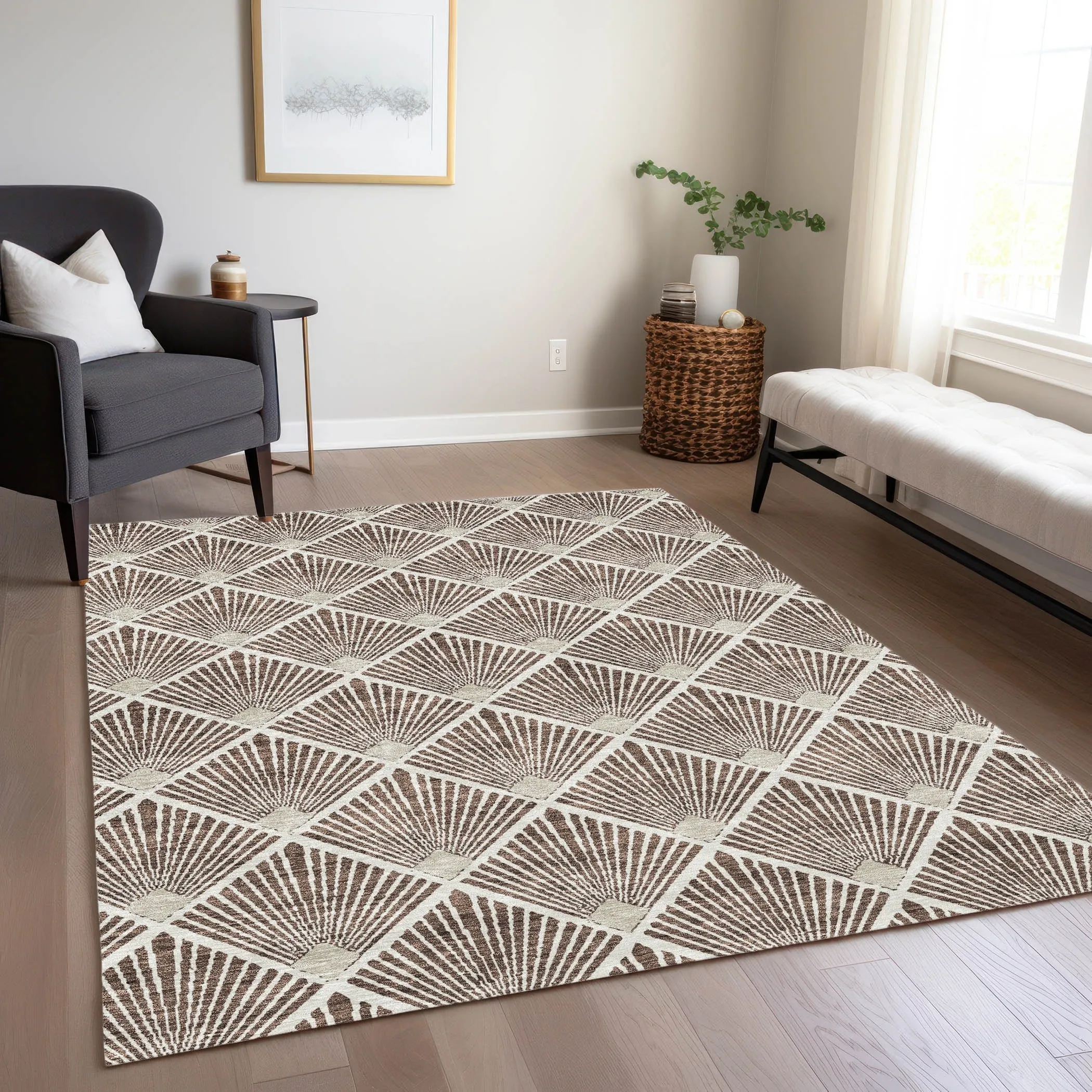 Machine Washable Indoor/ Outdoor Chantille Modern Shells Rug