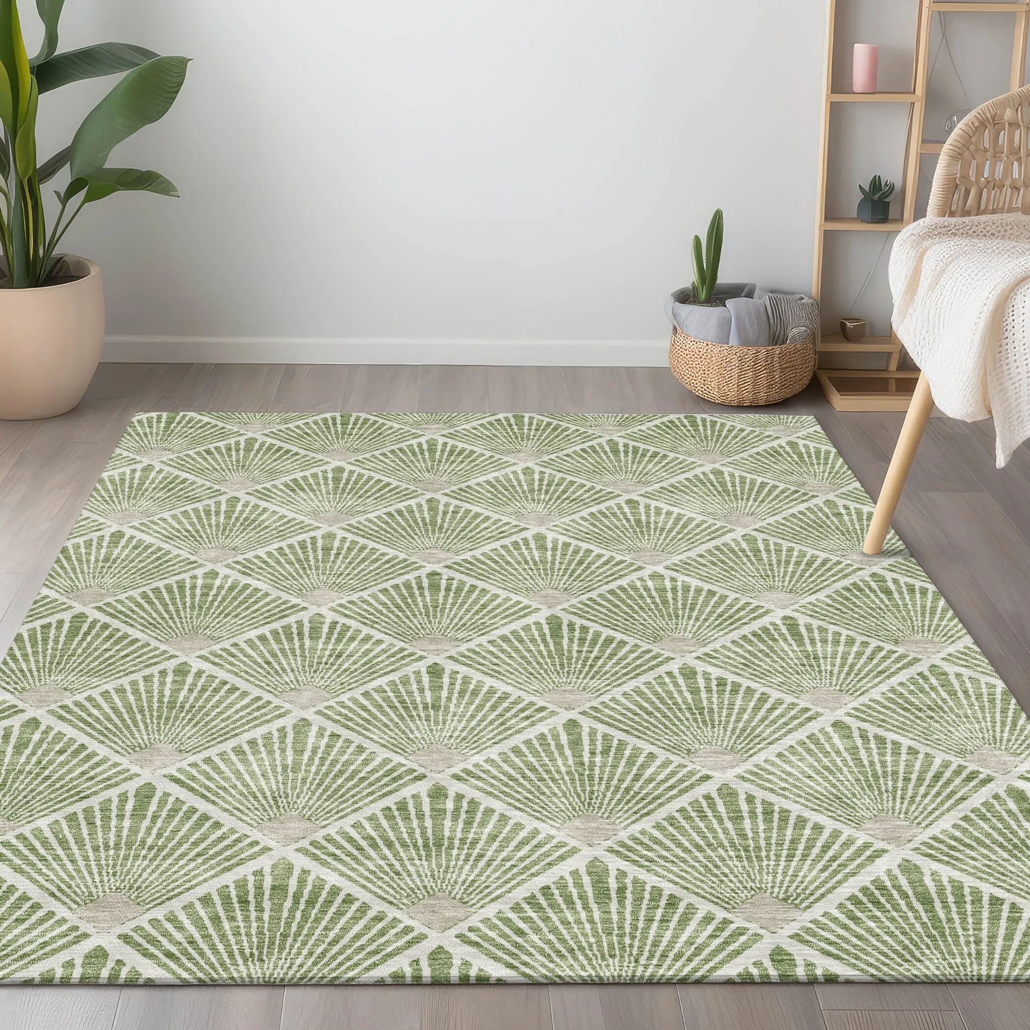 Machine Washable Indoor/ Outdoor Chantille Modern Shells Rug