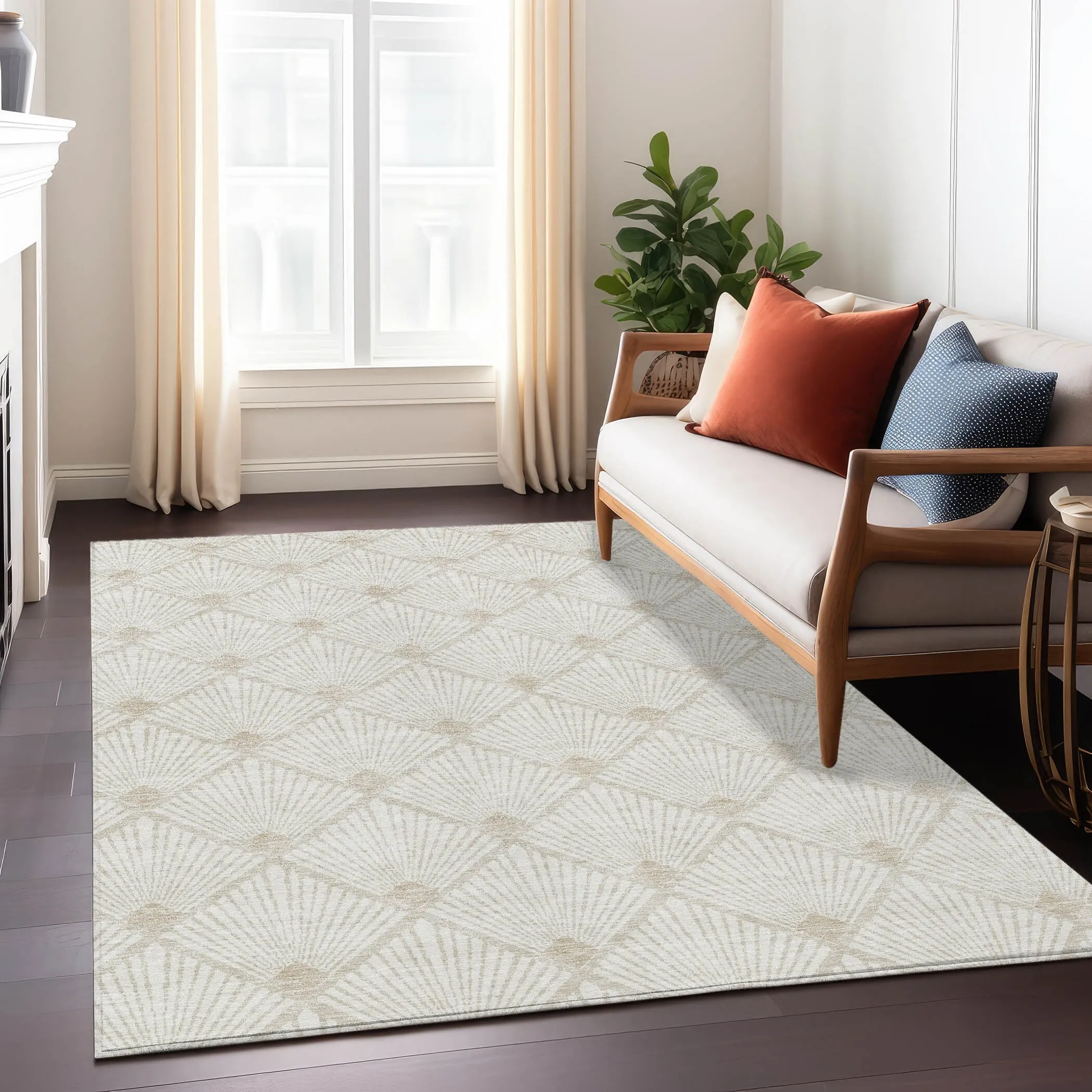 Machine Washable Indoor/ Outdoor Chantille Modern Shells Rug