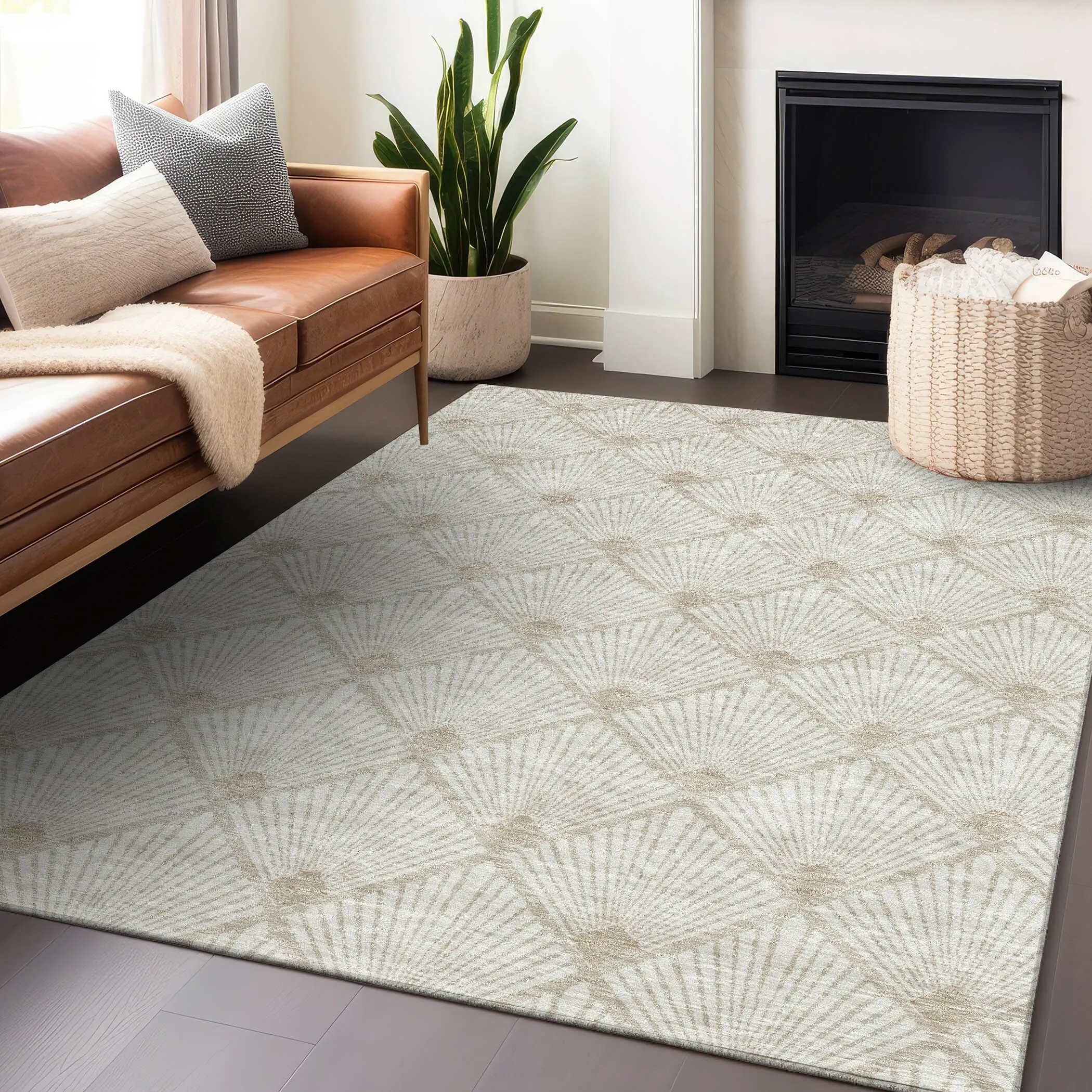 Machine Washable Indoor/ Outdoor Chantille Modern Shells Rug