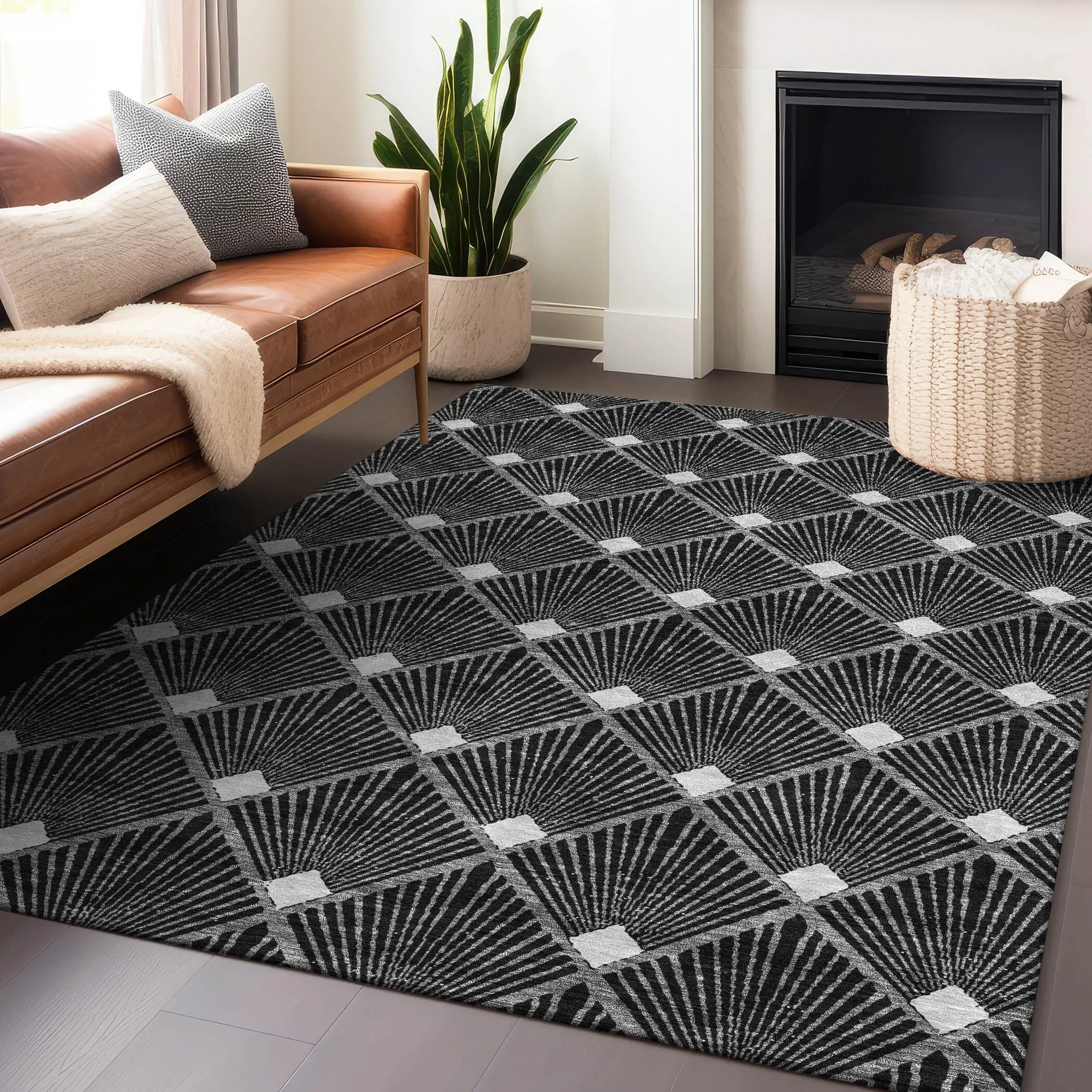 Machine Washable Indoor/ Outdoor Chantille Modern Shells Rug