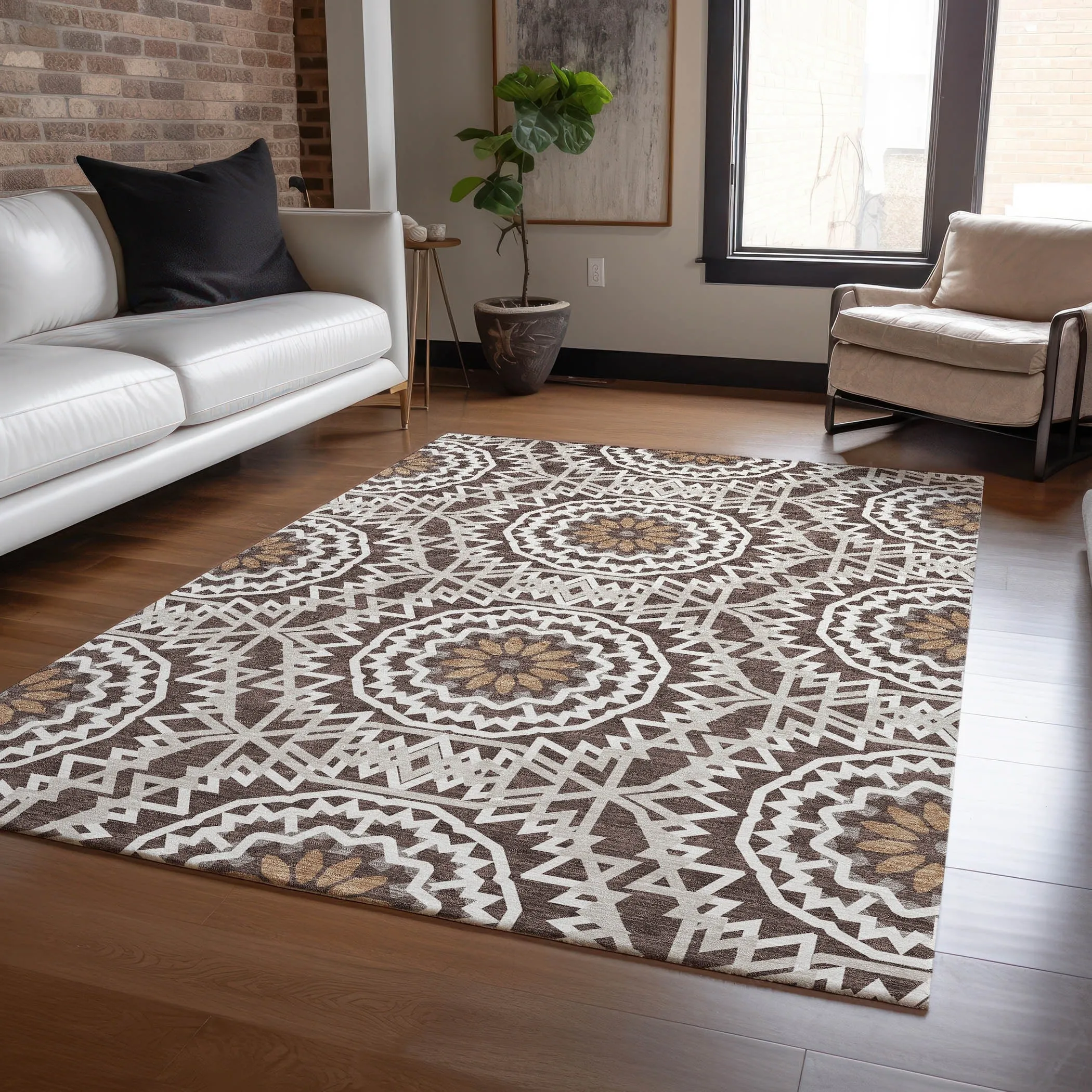 Machine Washable Indoor/ Outdoor Chantille Moroccan Boho Rug