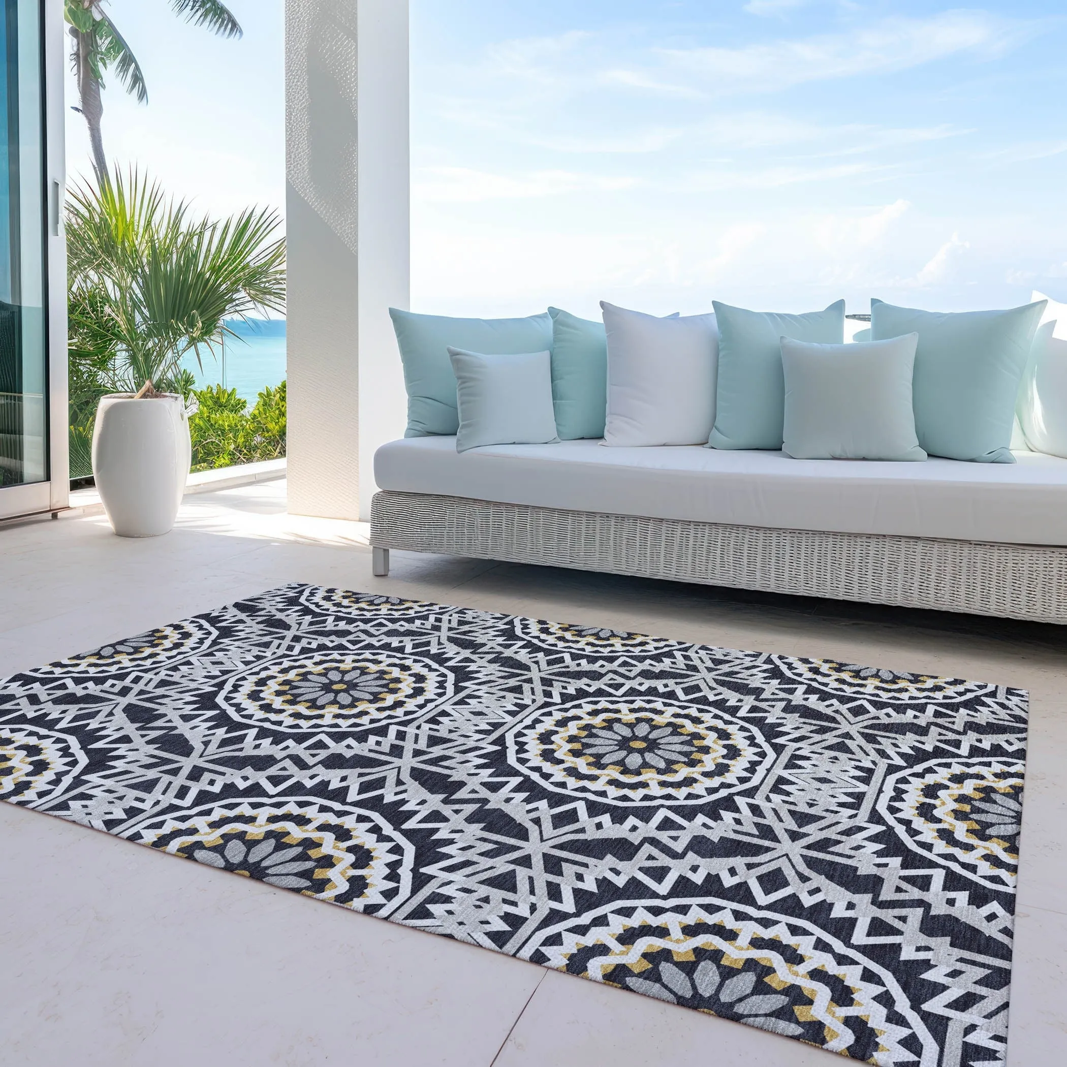 Machine Washable Indoor/ Outdoor Chantille Moroccan Boho Rug