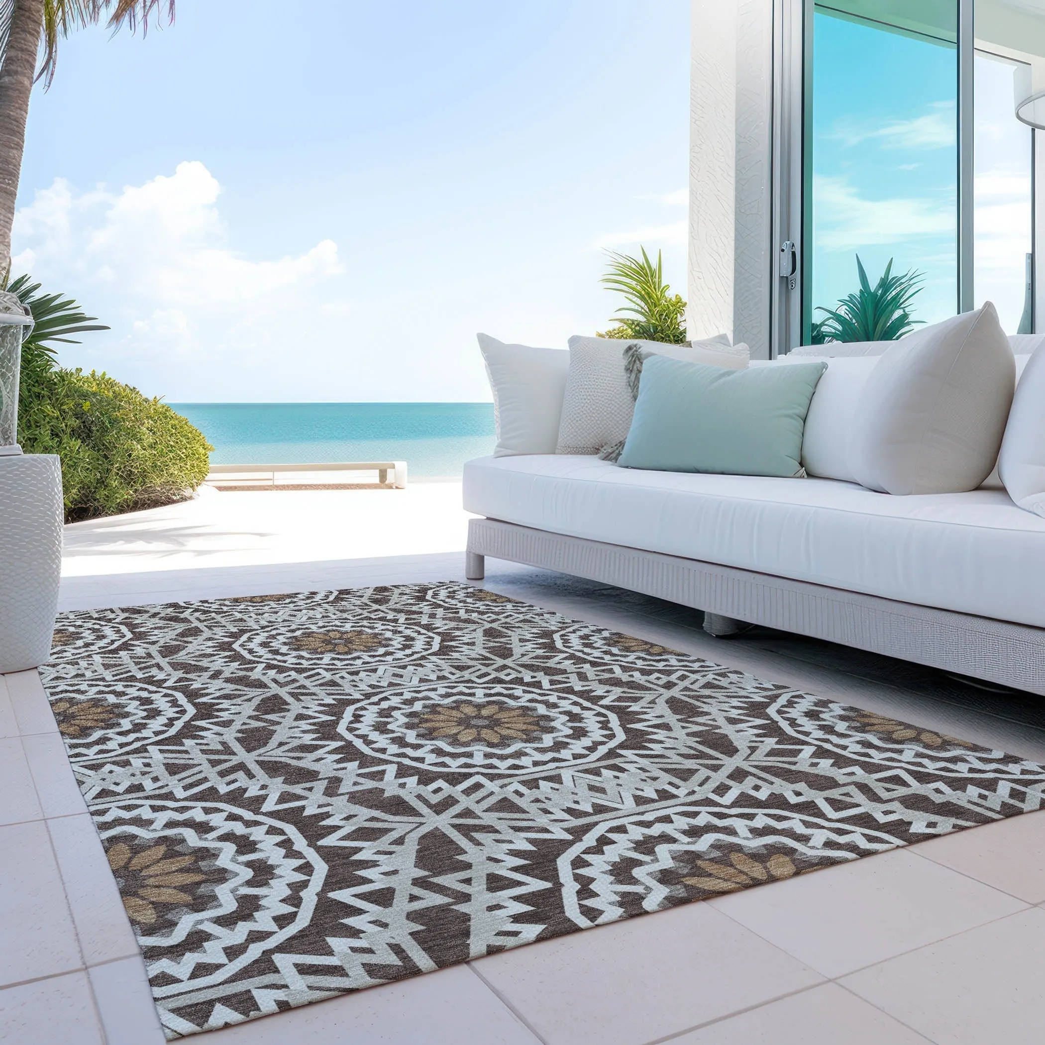 Machine Washable Indoor/ Outdoor Chantille Moroccan Boho Rug