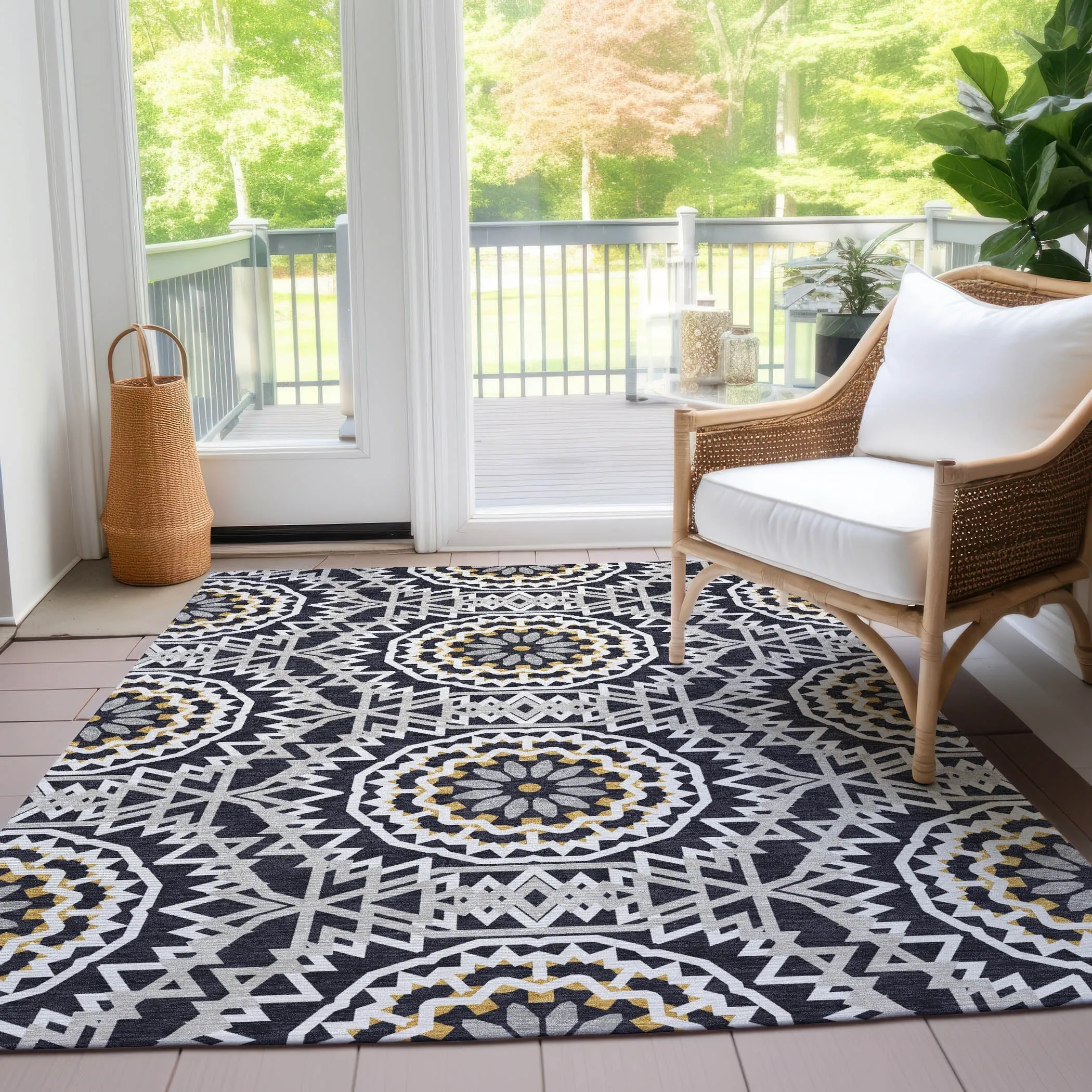Machine Washable Indoor/ Outdoor Chantille Moroccan Boho Rug