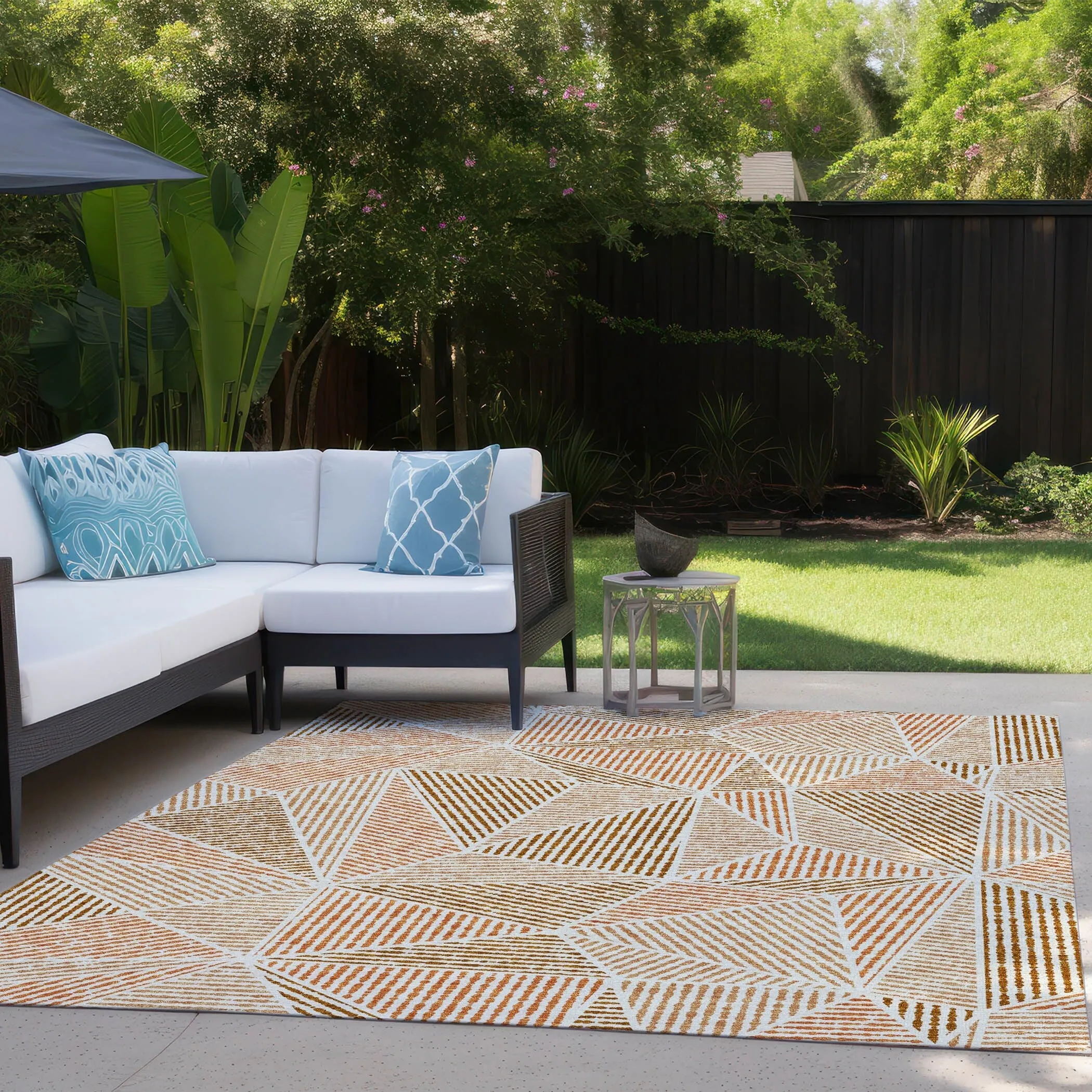 Machine Washable Indoor/ Outdoor Chantille Mosaic Geometric Rug