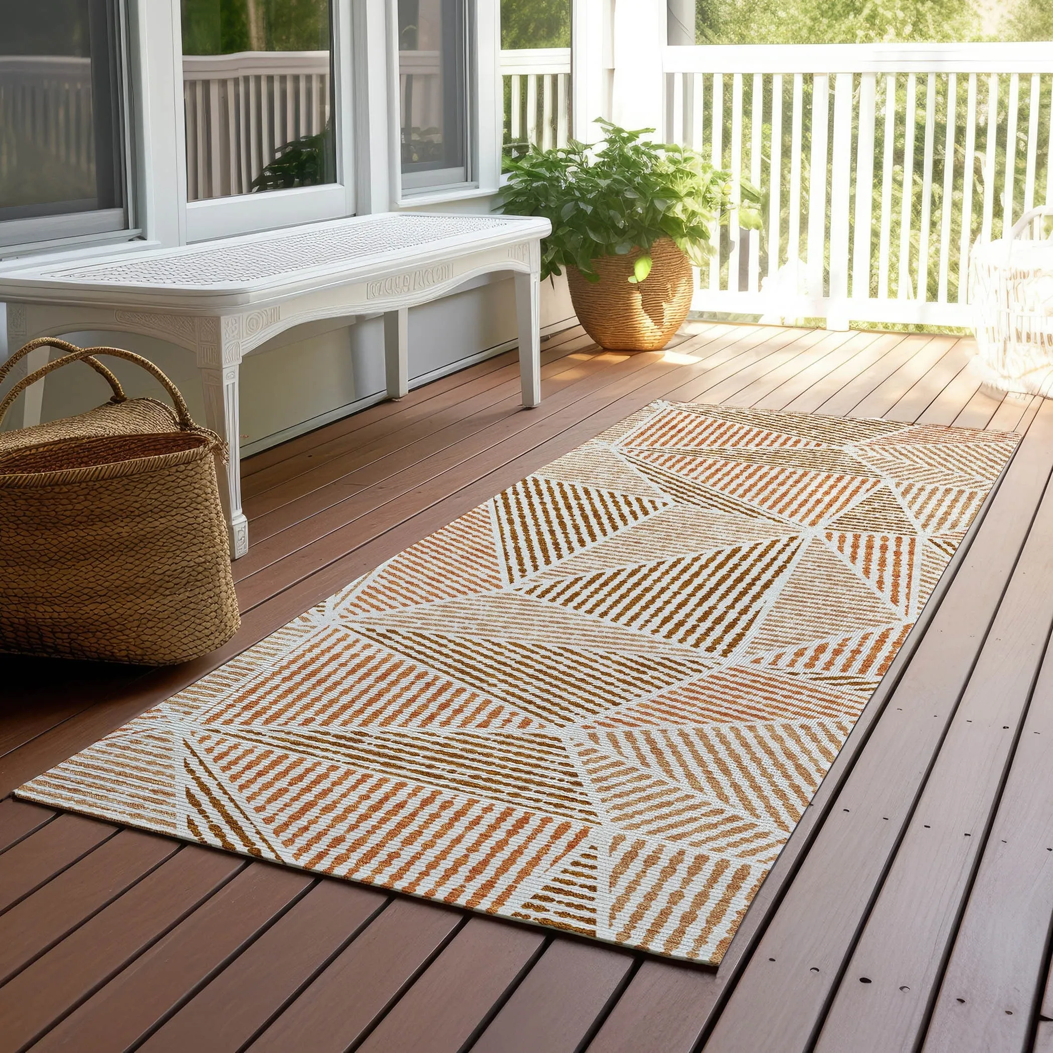 Machine Washable Indoor/ Outdoor Chantille Mosaic Geometric Rug