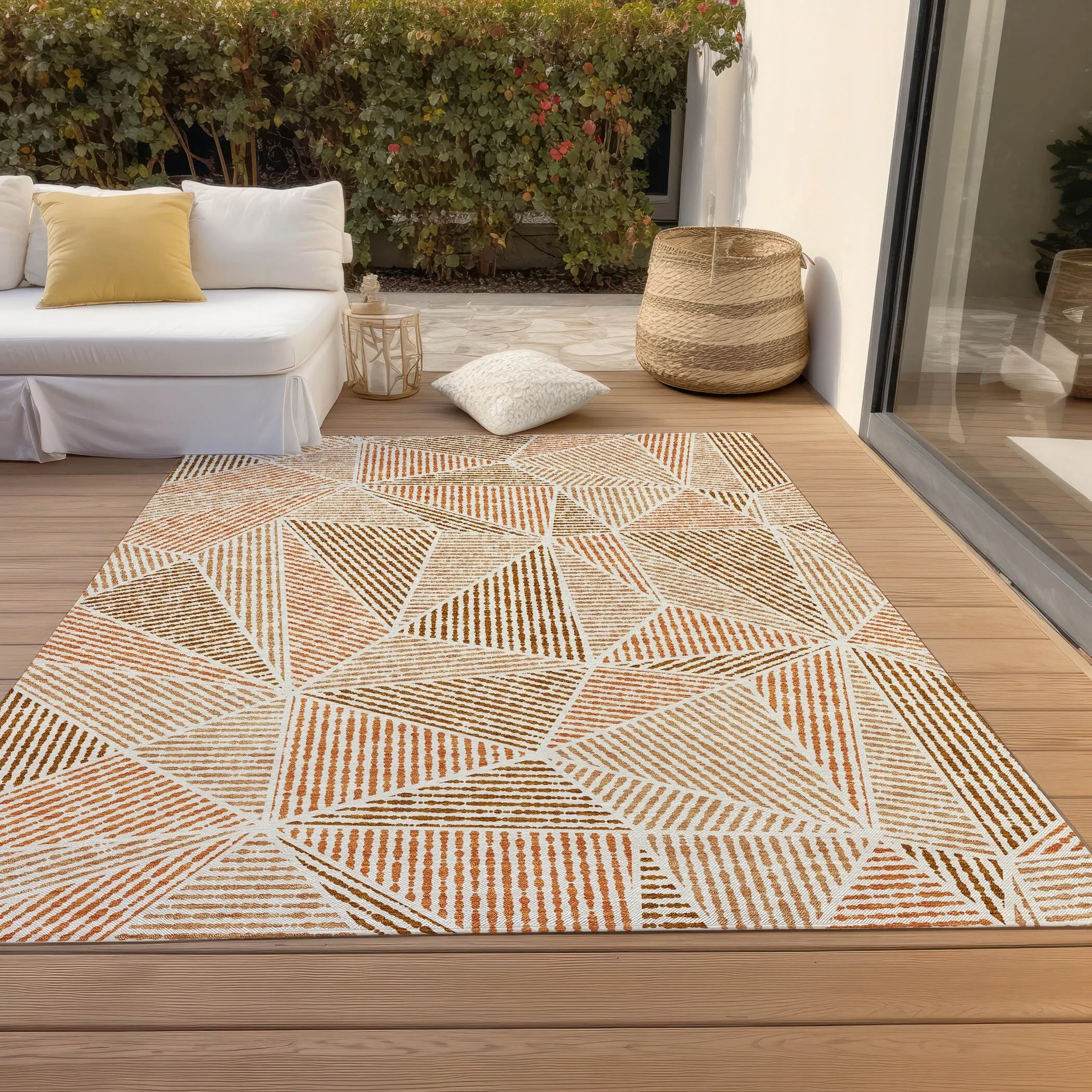 Machine Washable Indoor/ Outdoor Chantille Mosaic Geometric Rug