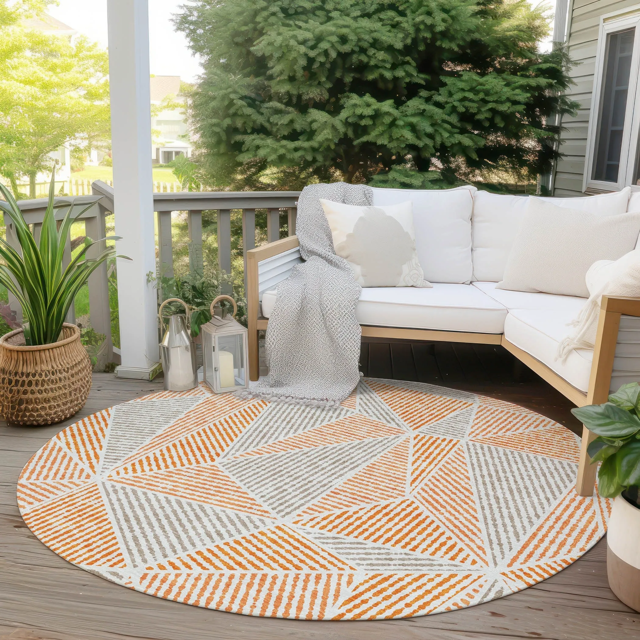 Machine Washable Indoor/ Outdoor Chantille Mosaic Geometric Rug