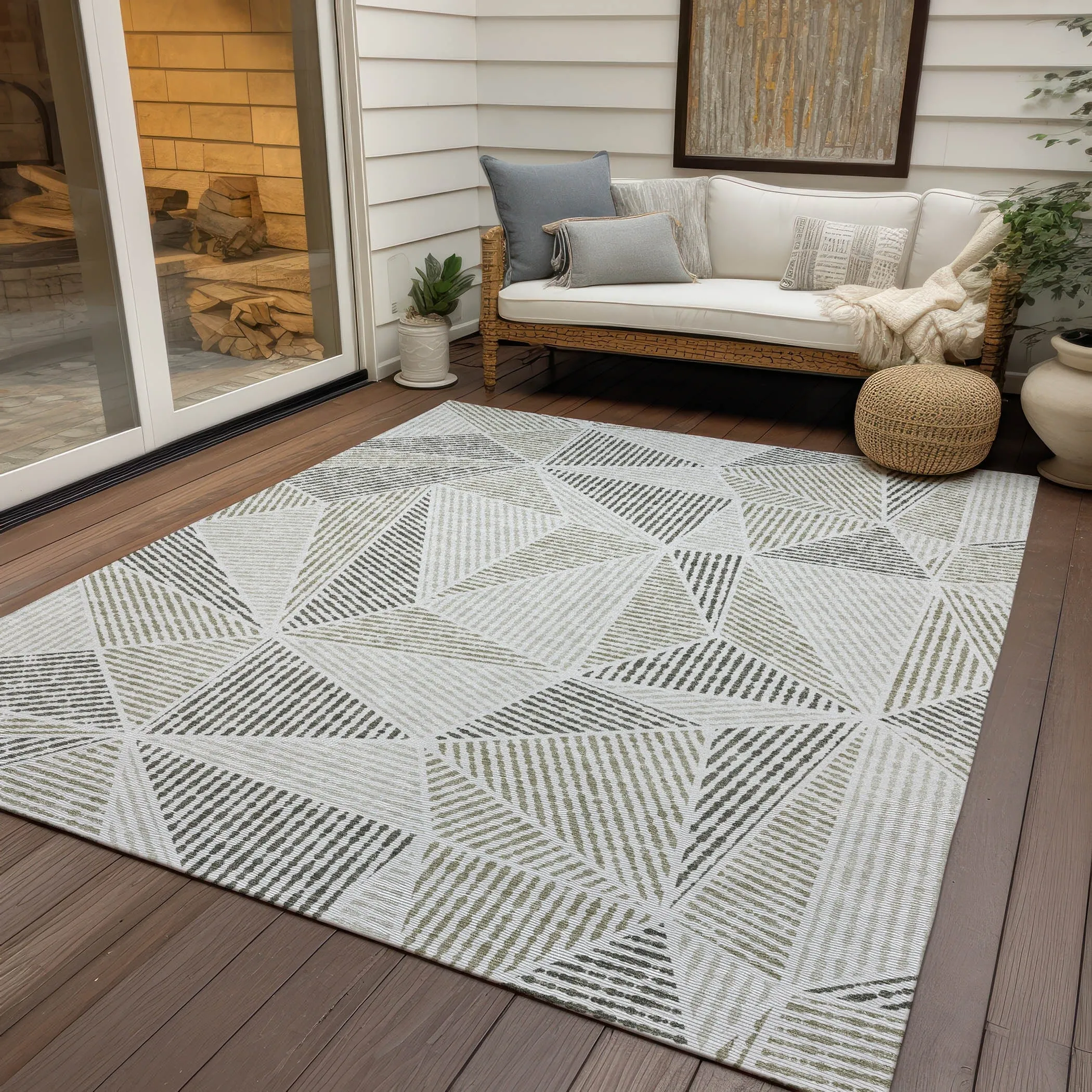 Machine Washable Indoor/ Outdoor Chantille Mosaic Geometric Rug