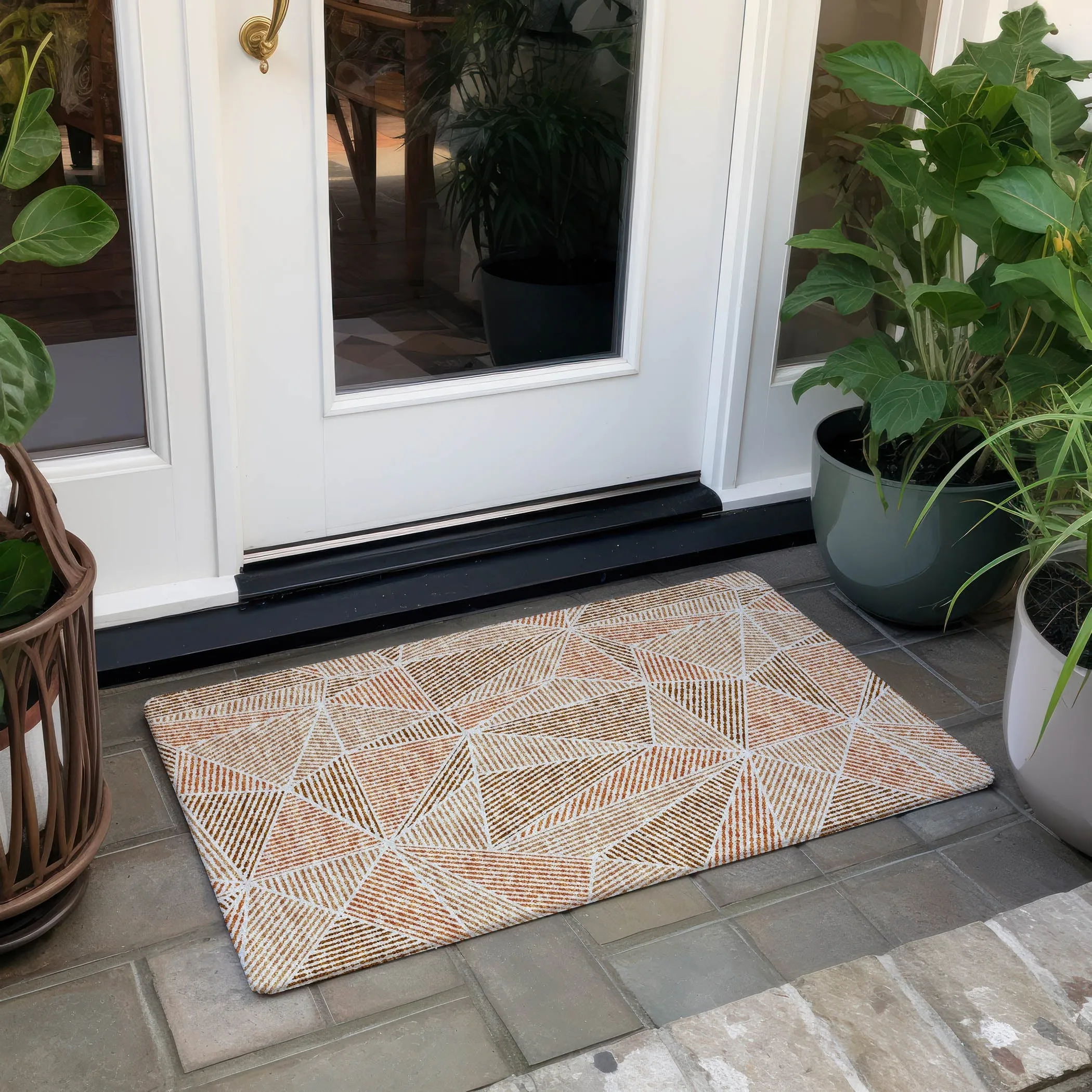 Machine Washable Indoor/ Outdoor Chantille Mosaic Geometric Rug