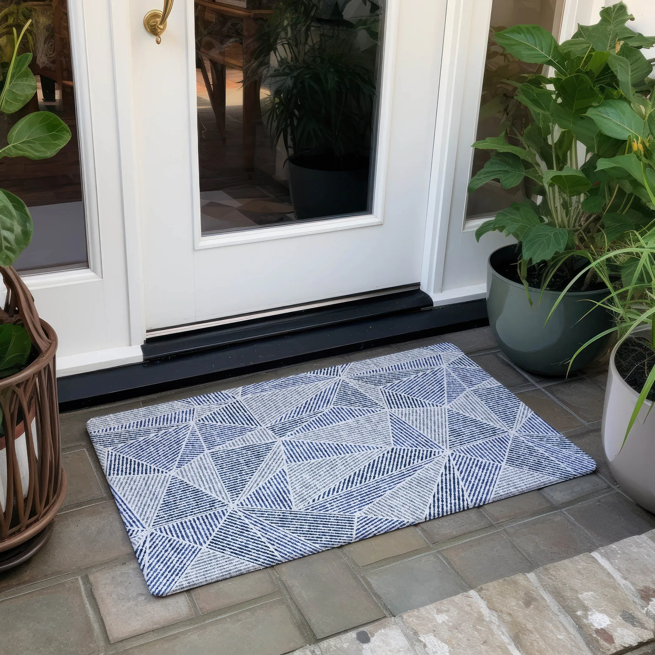 Machine Washable Indoor/ Outdoor Chantille Mosaic Geometric Rug