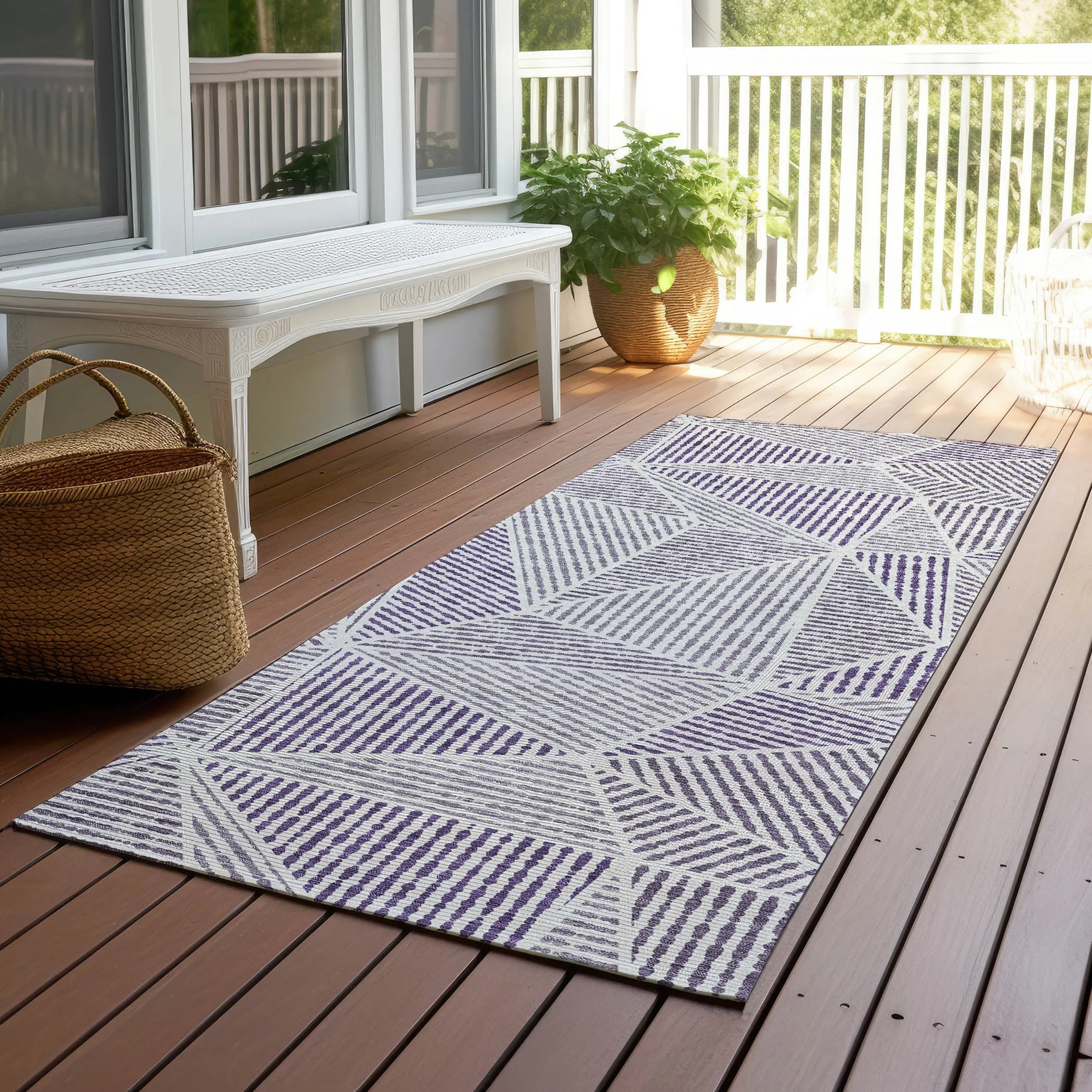 Machine Washable Indoor/ Outdoor Chantille Mosaic Geometric Rug