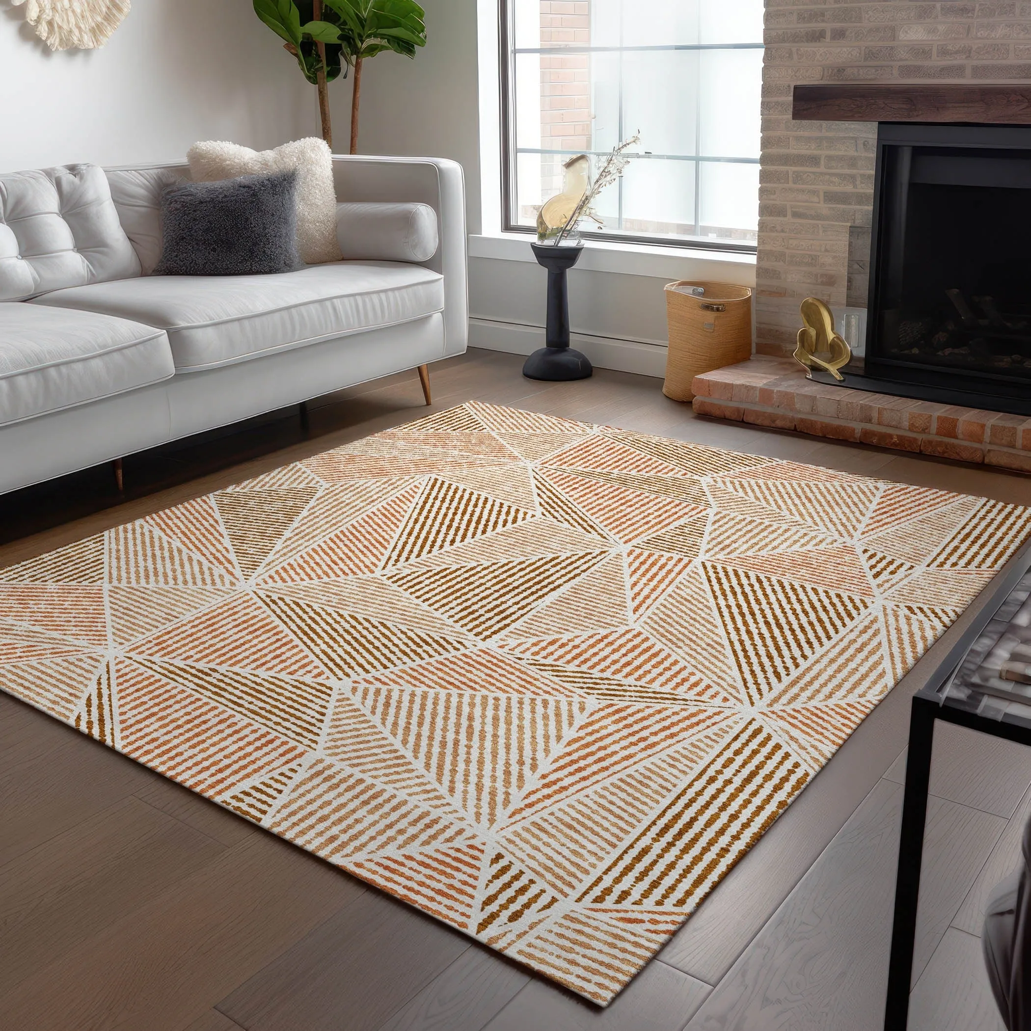 Machine Washable Indoor/ Outdoor Chantille Mosaic Geometric Rug