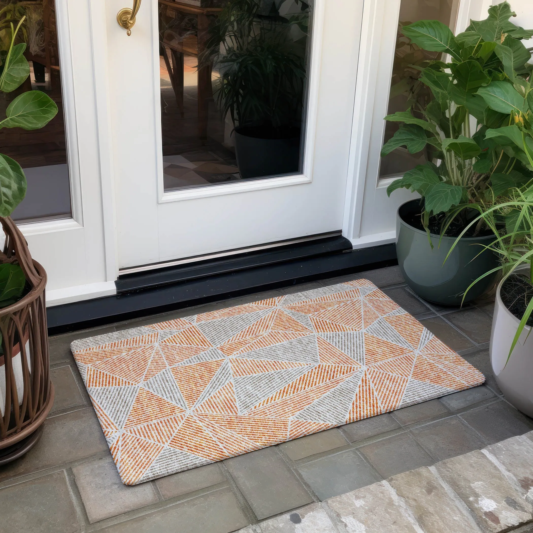 Machine Washable Indoor/ Outdoor Chantille Mosaic Geometric Rug