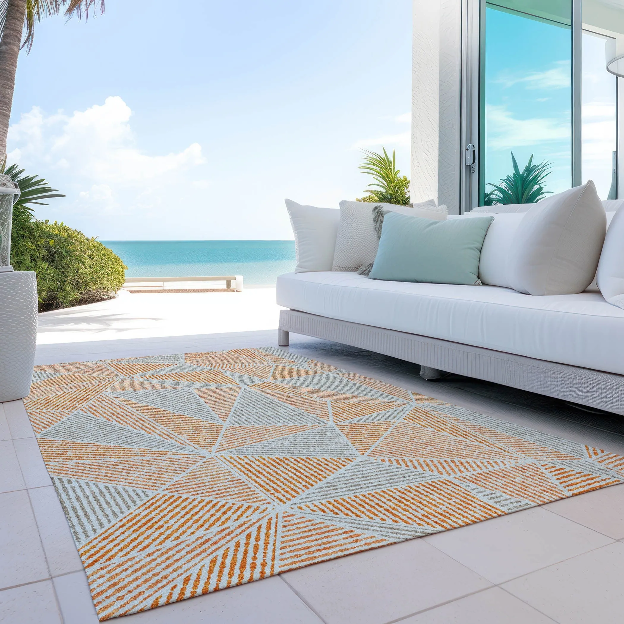 Machine Washable Indoor/ Outdoor Chantille Mosaic Geometric Rug