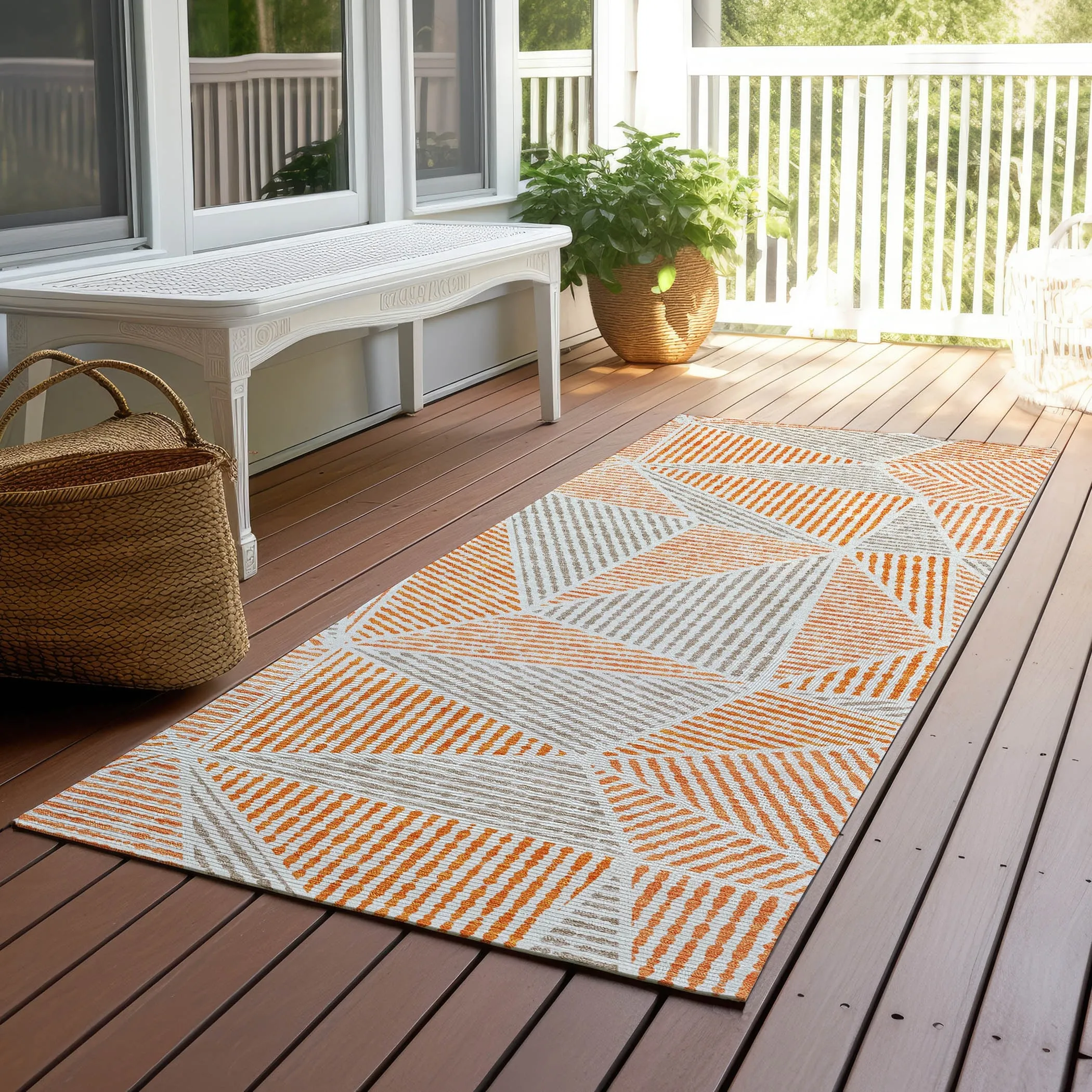 Machine Washable Indoor/ Outdoor Chantille Mosaic Geometric Rug