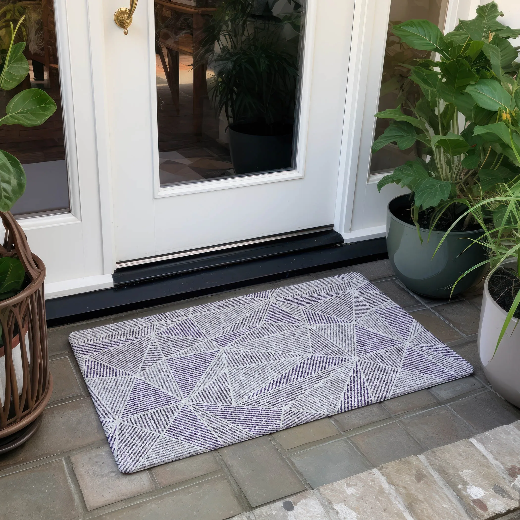 Machine Washable Indoor/ Outdoor Chantille Mosaic Geometric Rug