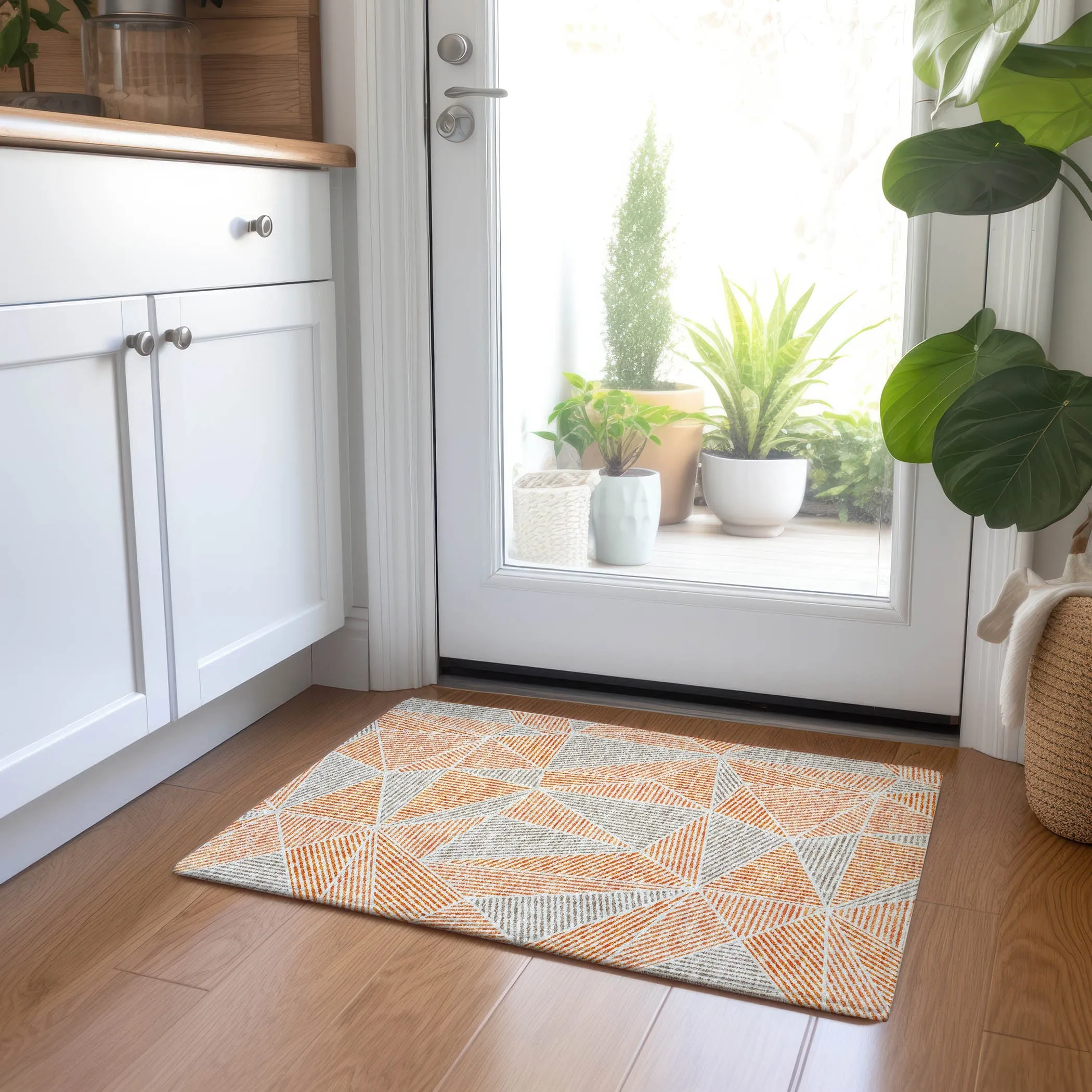 Machine Washable Indoor/ Outdoor Chantille Mosaic Geometric Rug