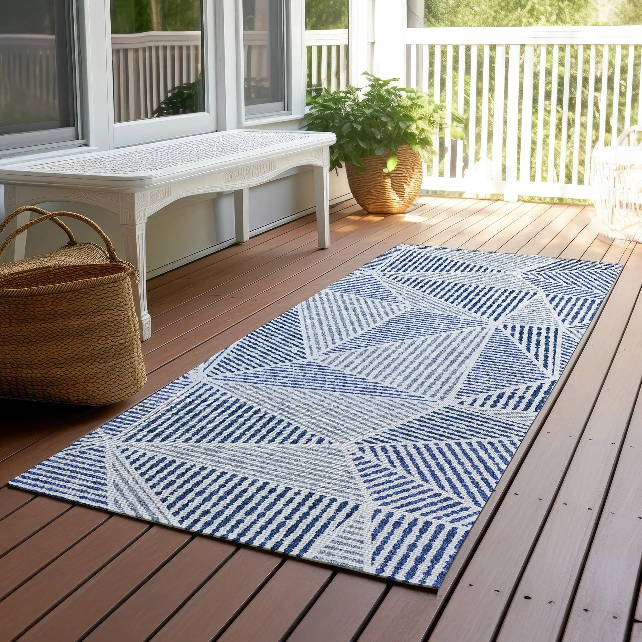 Machine Washable Indoor/ Outdoor Chantille Mosaic Geometric Rug