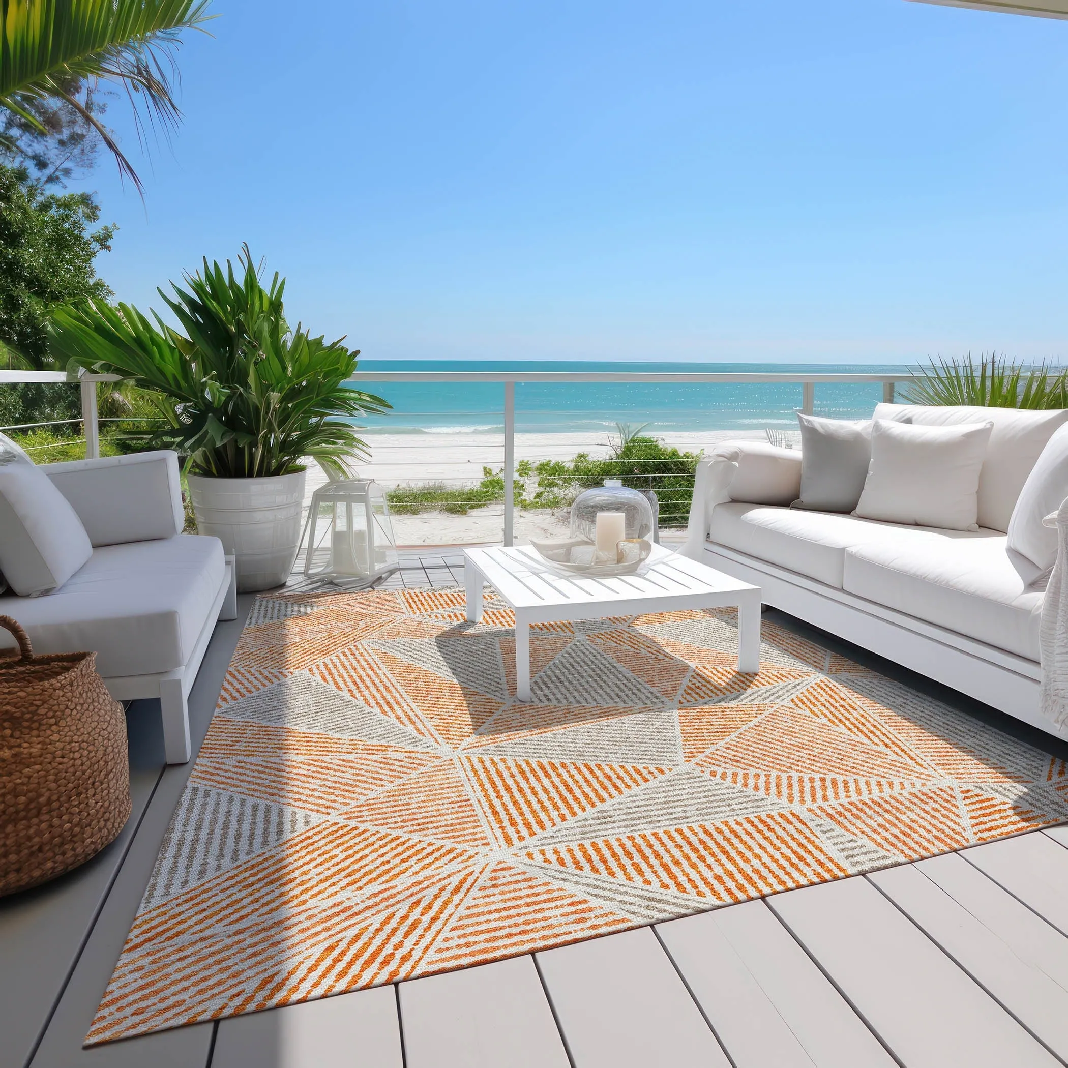 Machine Washable Indoor/ Outdoor Chantille Mosaic Geometric Rug