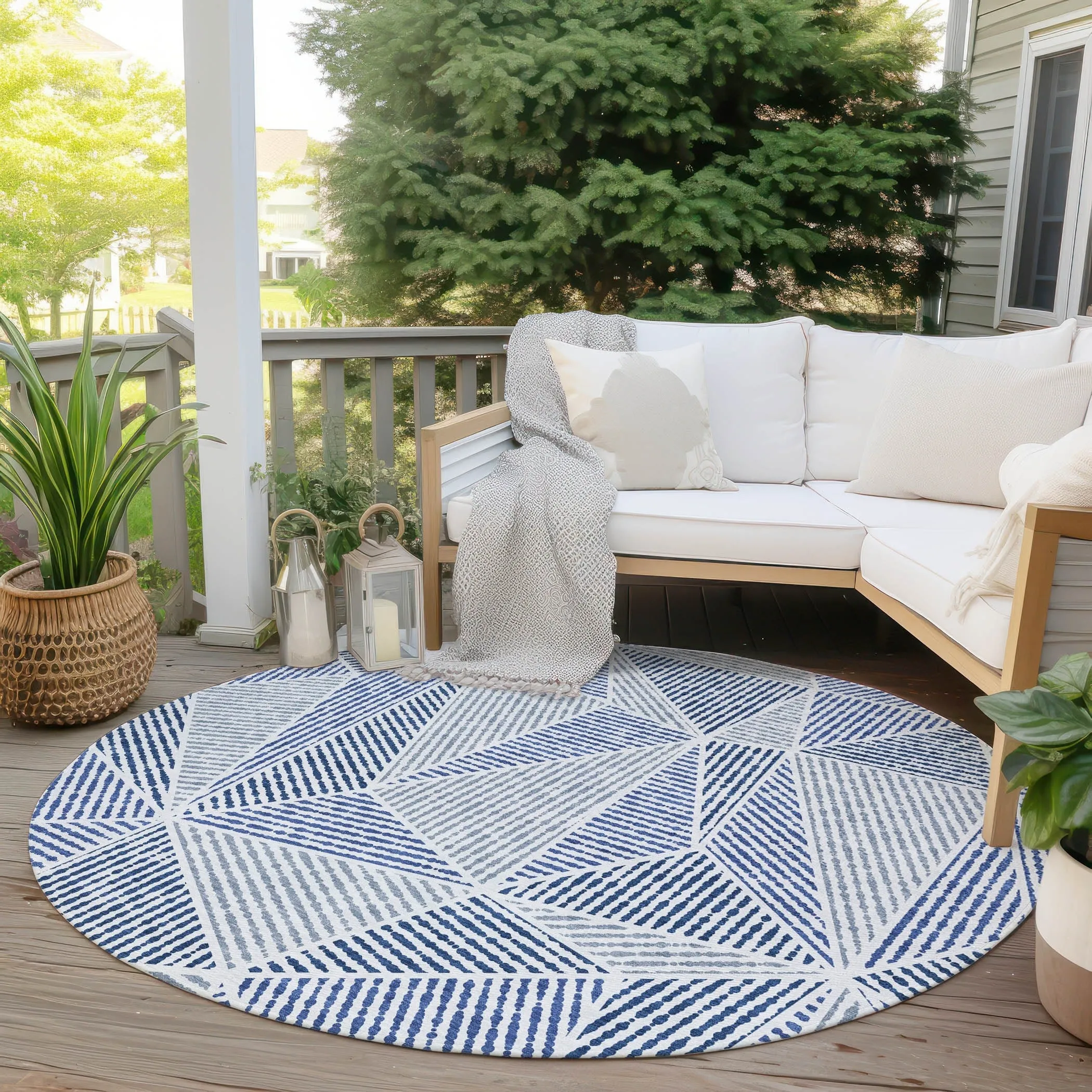 Machine Washable Indoor/ Outdoor Chantille Mosaic Geometric Rug