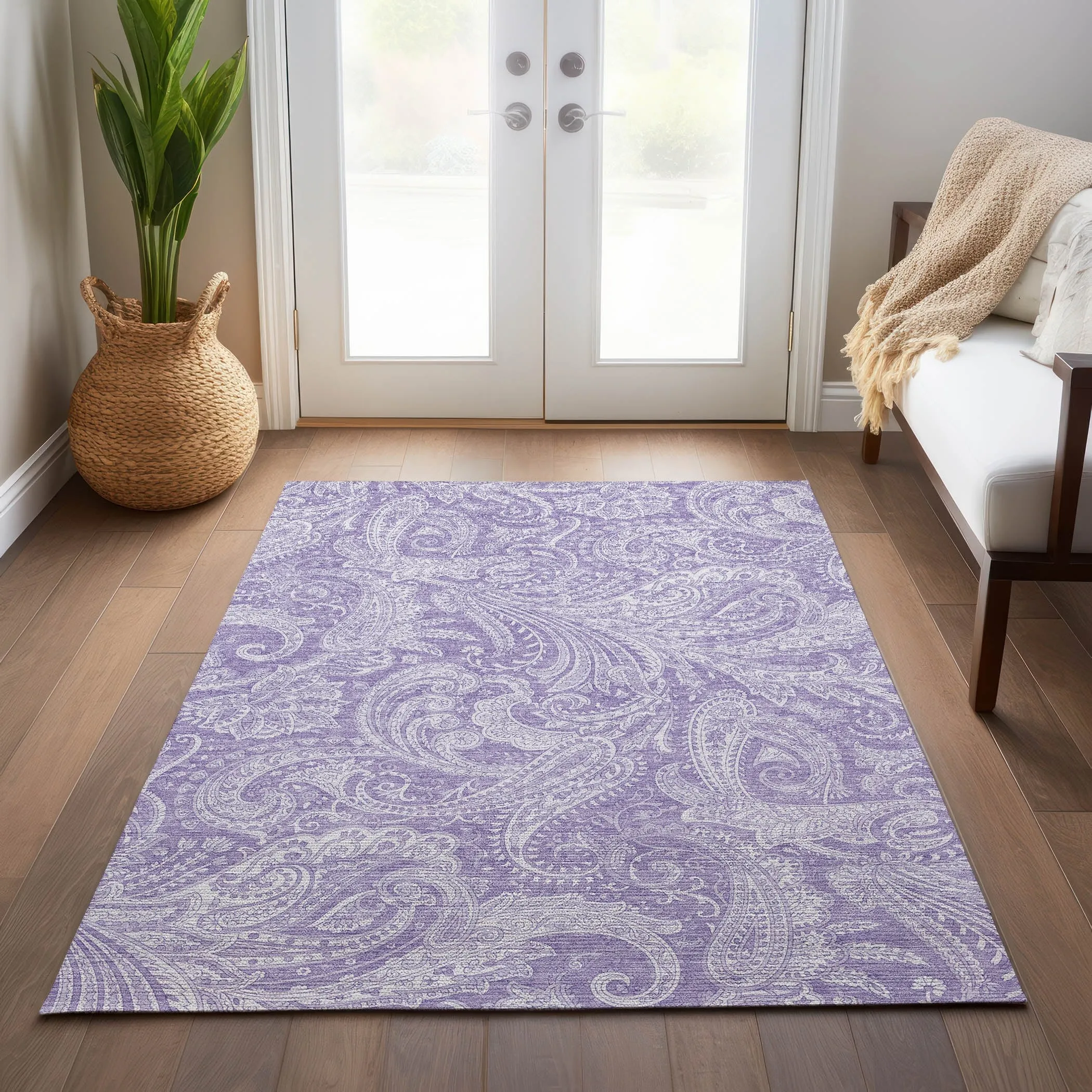Machine Washable Indoor/ Outdoor Chantille Paisley Traditional Rug