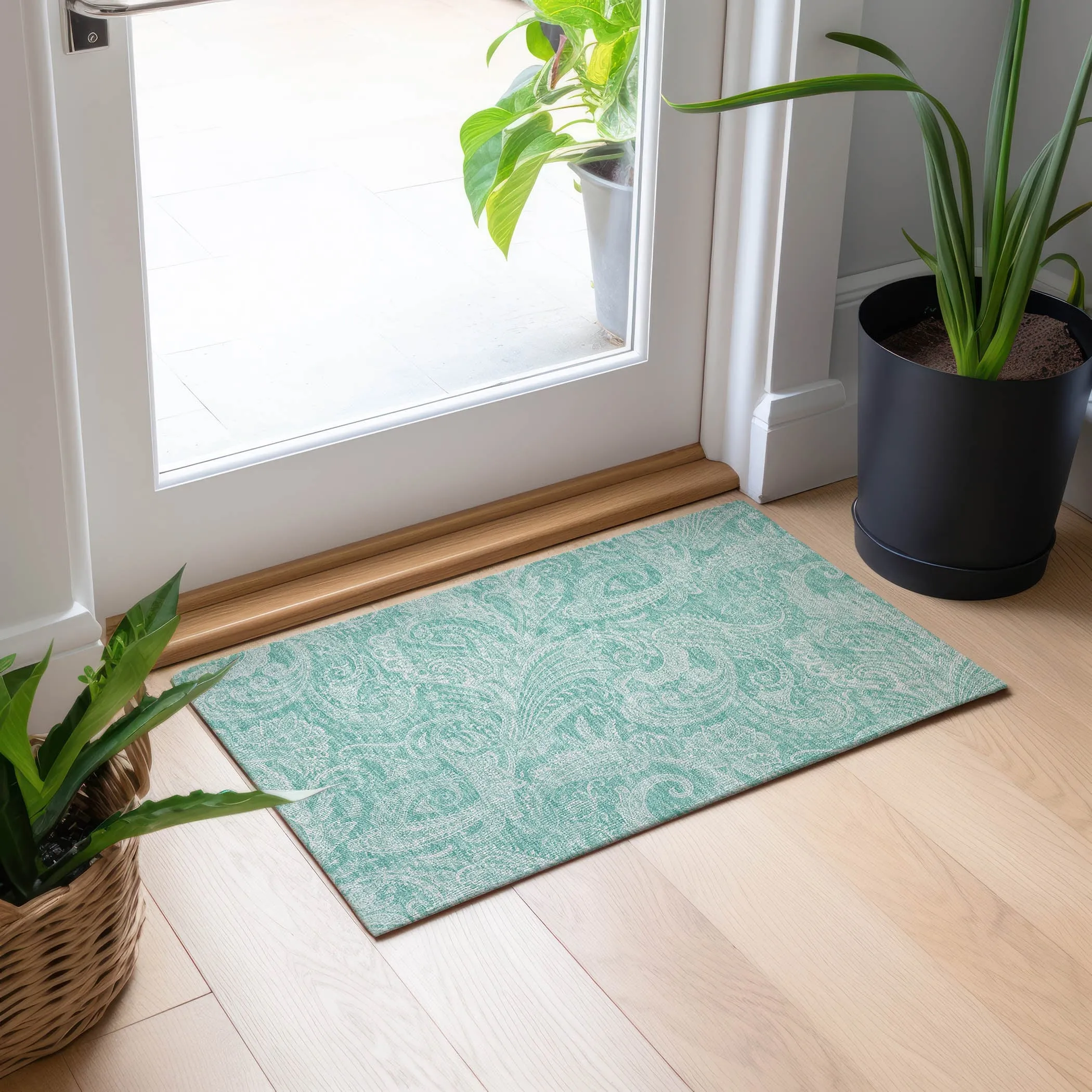 Machine Washable Indoor/ Outdoor Chantille Paisley Traditional Rug