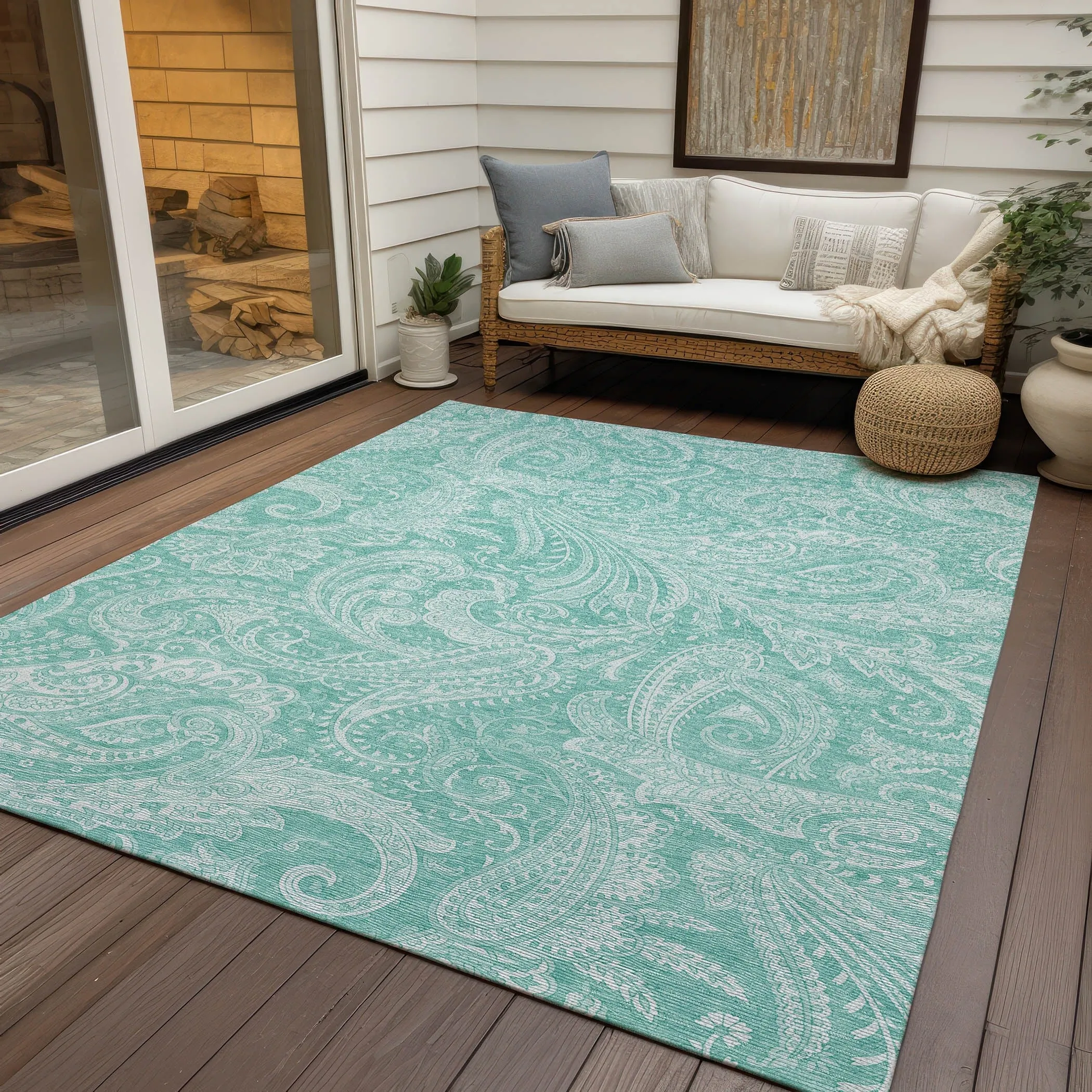 Machine Washable Indoor/ Outdoor Chantille Paisley Traditional Rug