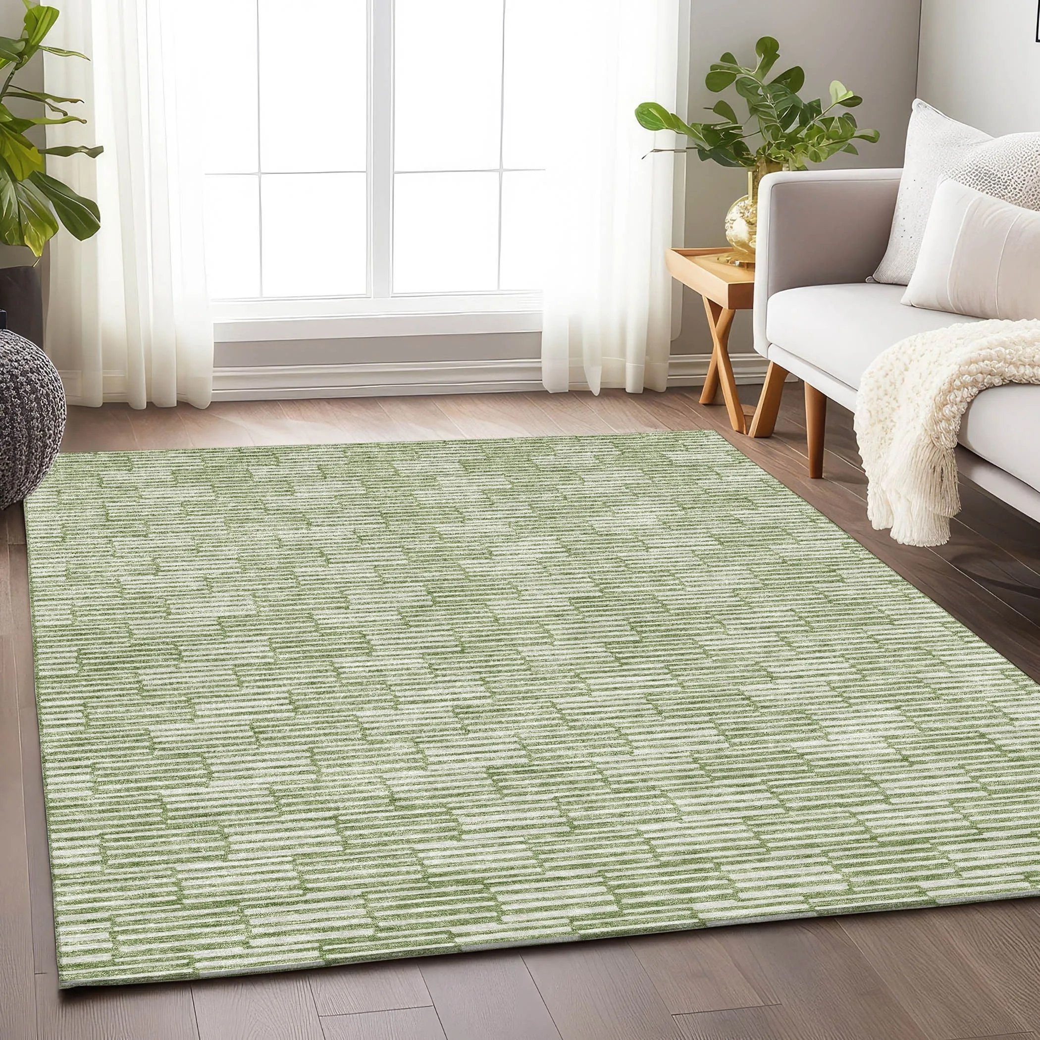 Machine Washable Indoor/ Outdoor Chantille Stripe Blocks Rug