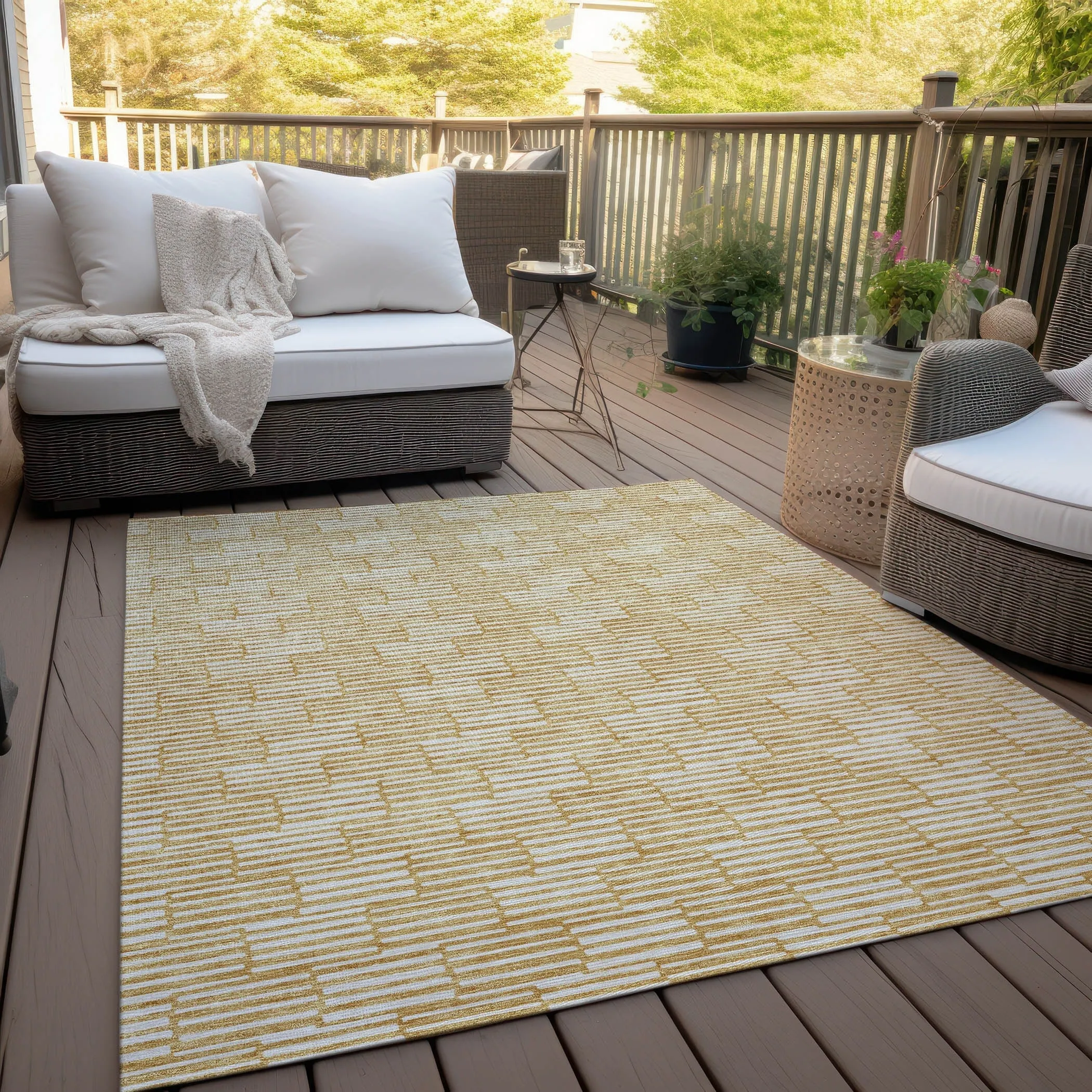 Machine Washable Indoor/ Outdoor Chantille Stripe Blocks Rug