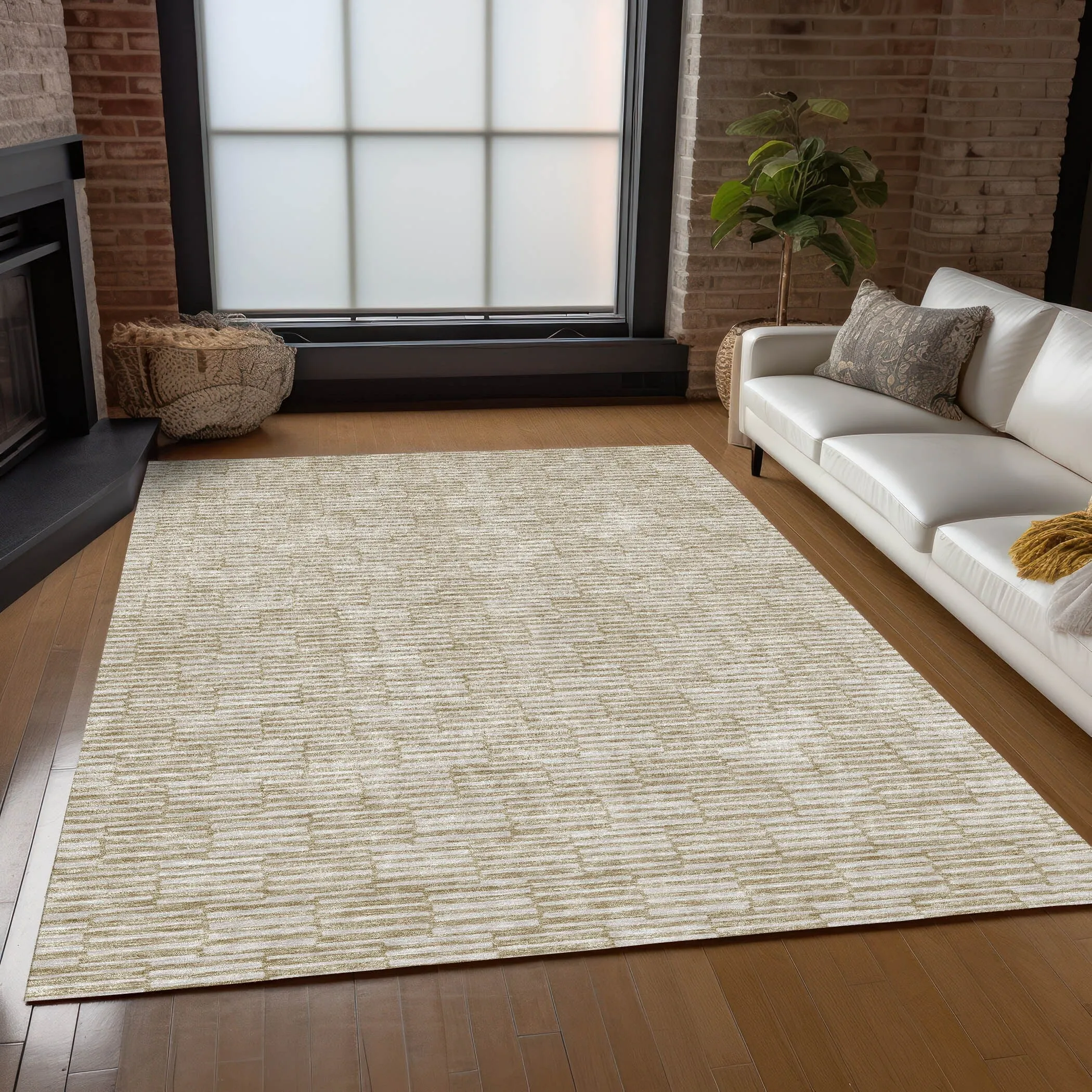 Machine Washable Indoor/ Outdoor Chantille Stripe Blocks Rug