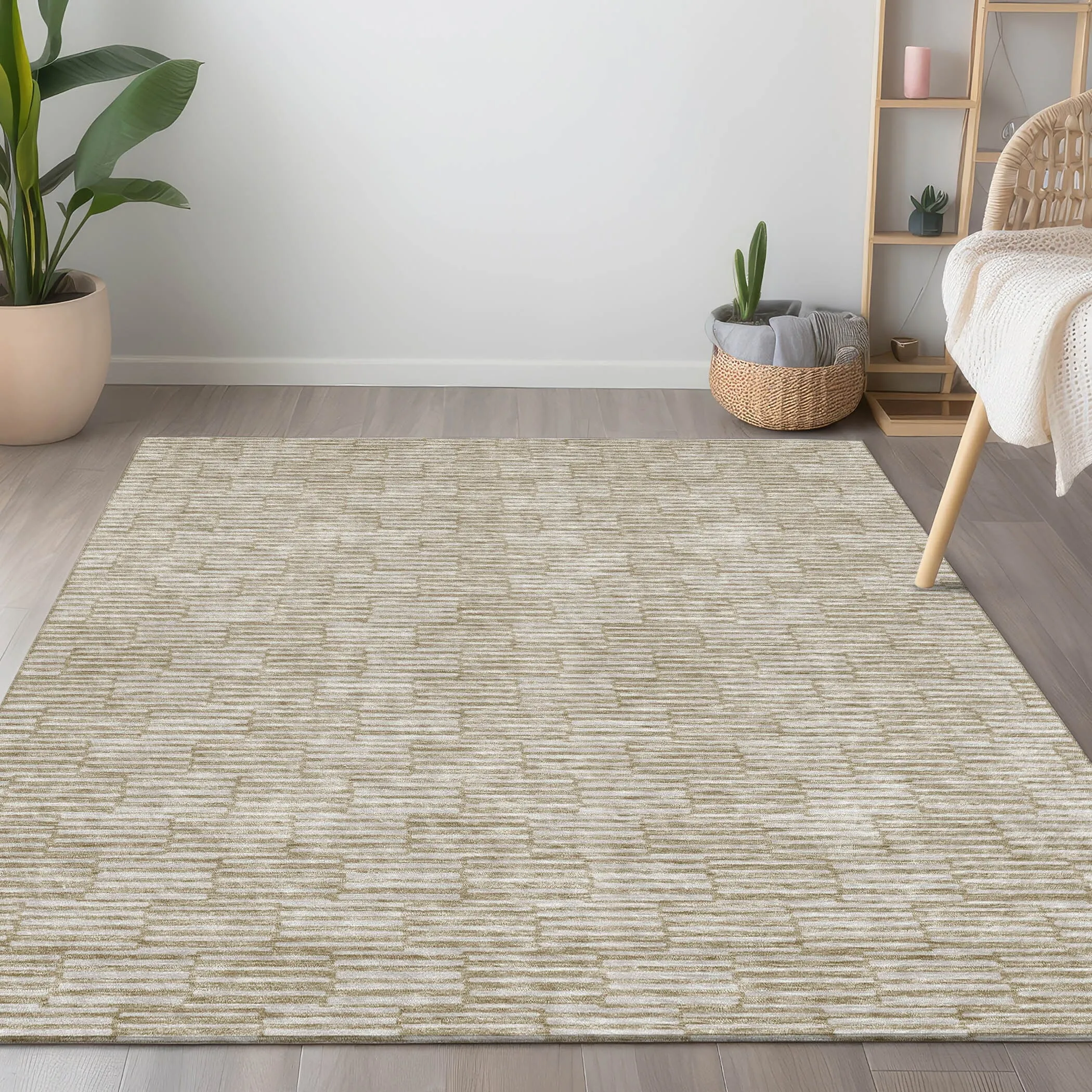 Machine Washable Indoor/ Outdoor Chantille Stripe Blocks Rug