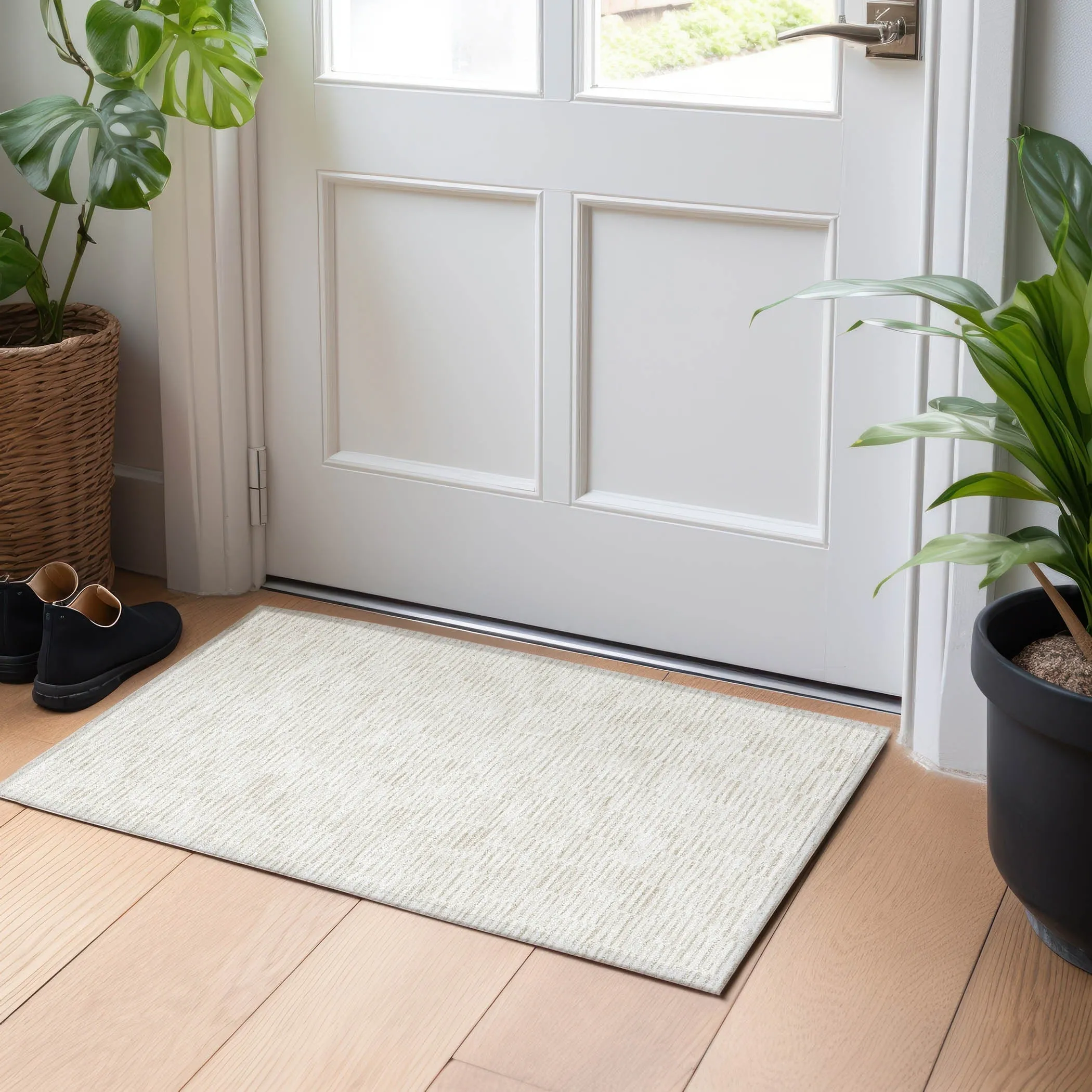 Machine Washable Indoor/ Outdoor Chantille Stripe Blocks Rug