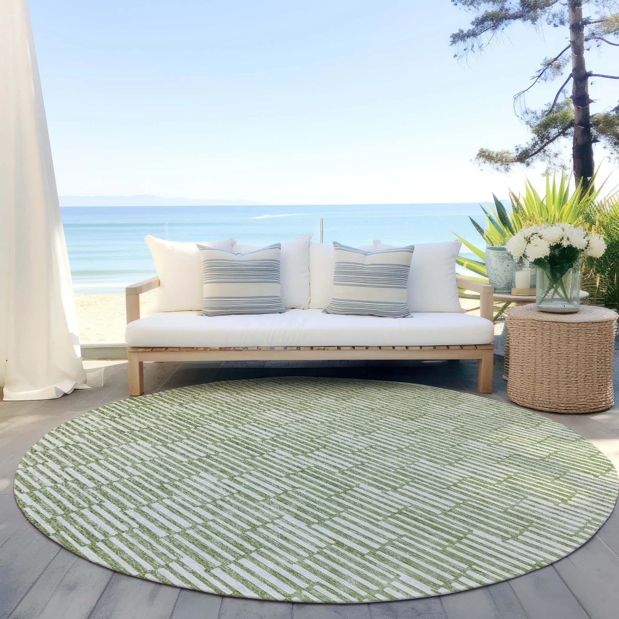 Machine Washable Indoor/ Outdoor Chantille Stripe Blocks Rug