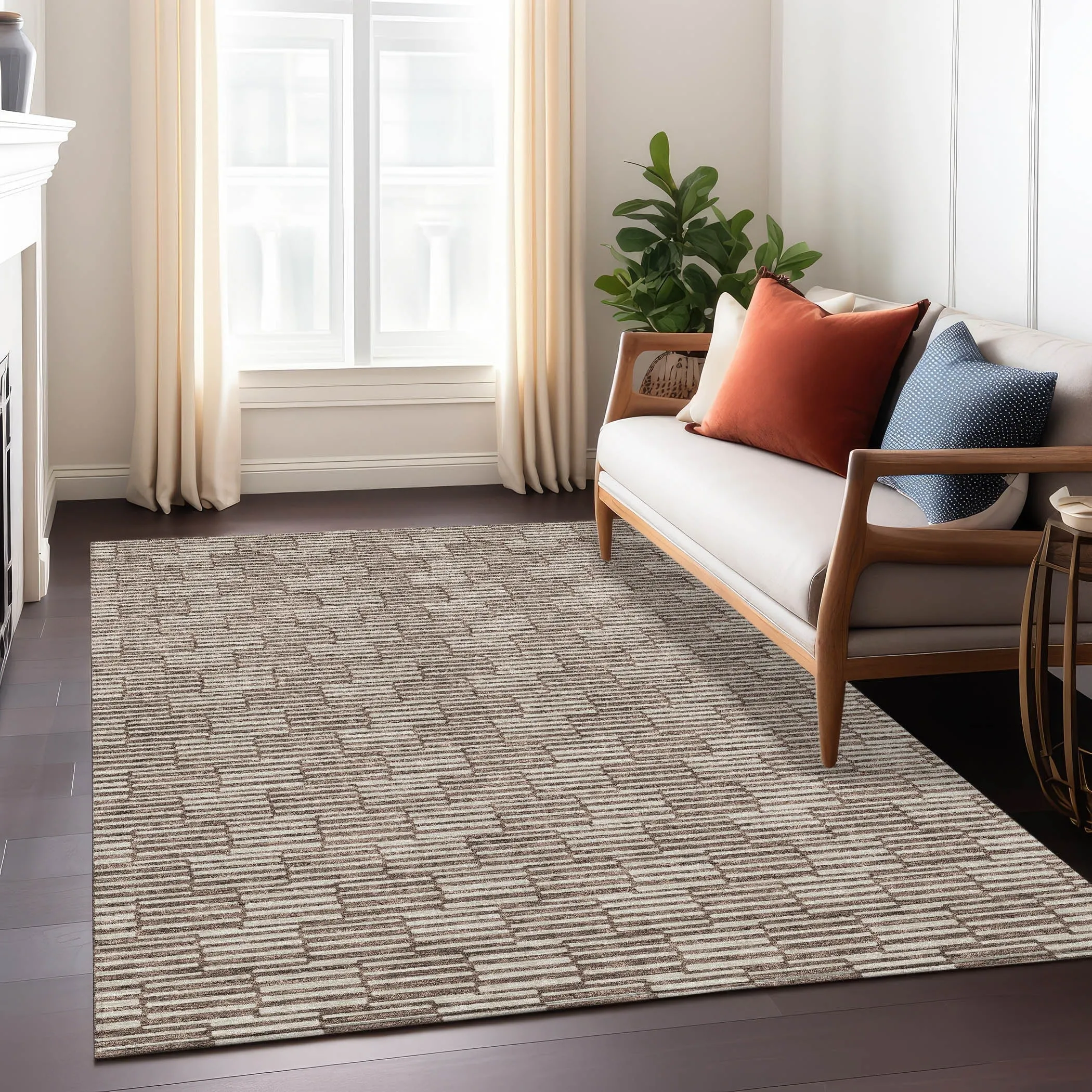 Machine Washable Indoor/ Outdoor Chantille Stripe Blocks Rug