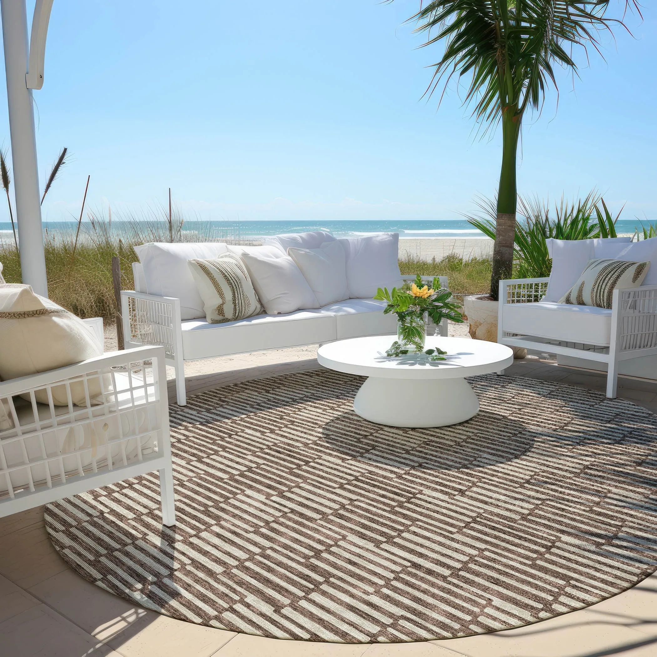 Machine Washable Indoor/ Outdoor Chantille Stripe Blocks Rug