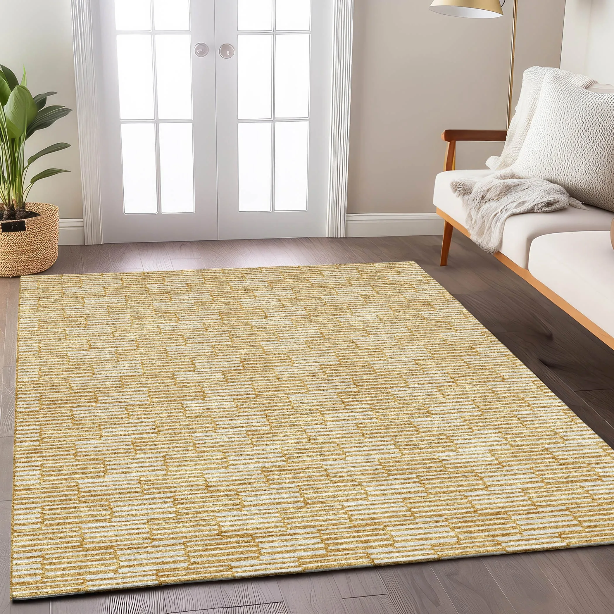 Machine Washable Indoor/ Outdoor Chantille Stripe Blocks Rug