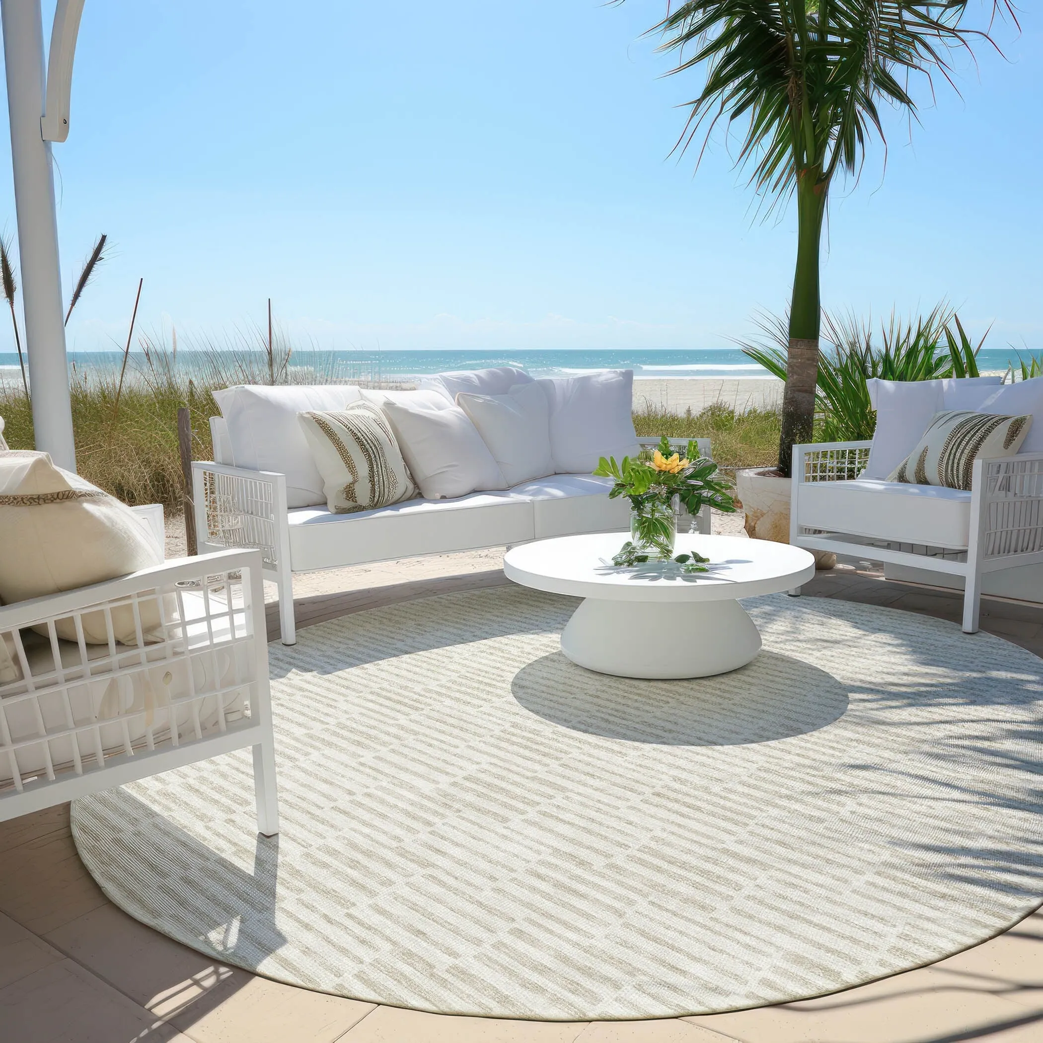 Machine Washable Indoor/ Outdoor Chantille Stripe Blocks Rug