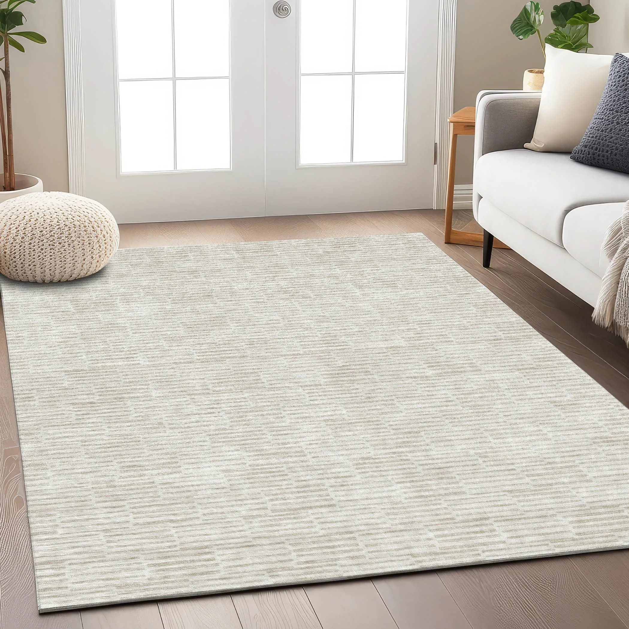 Machine Washable Indoor/ Outdoor Chantille Stripe Blocks Rug