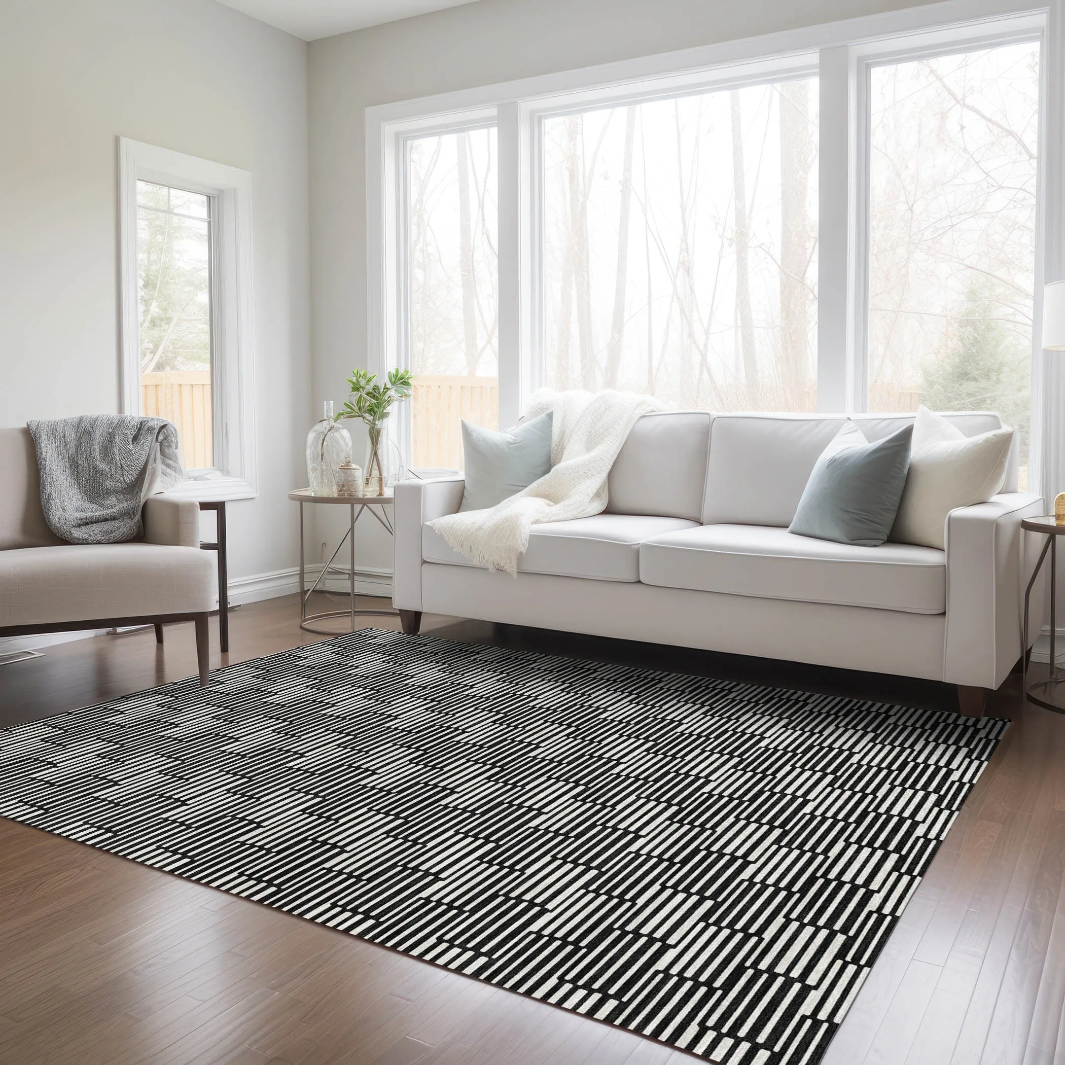 Machine Washable Indoor/ Outdoor Chantille Stripe Blocks Rug