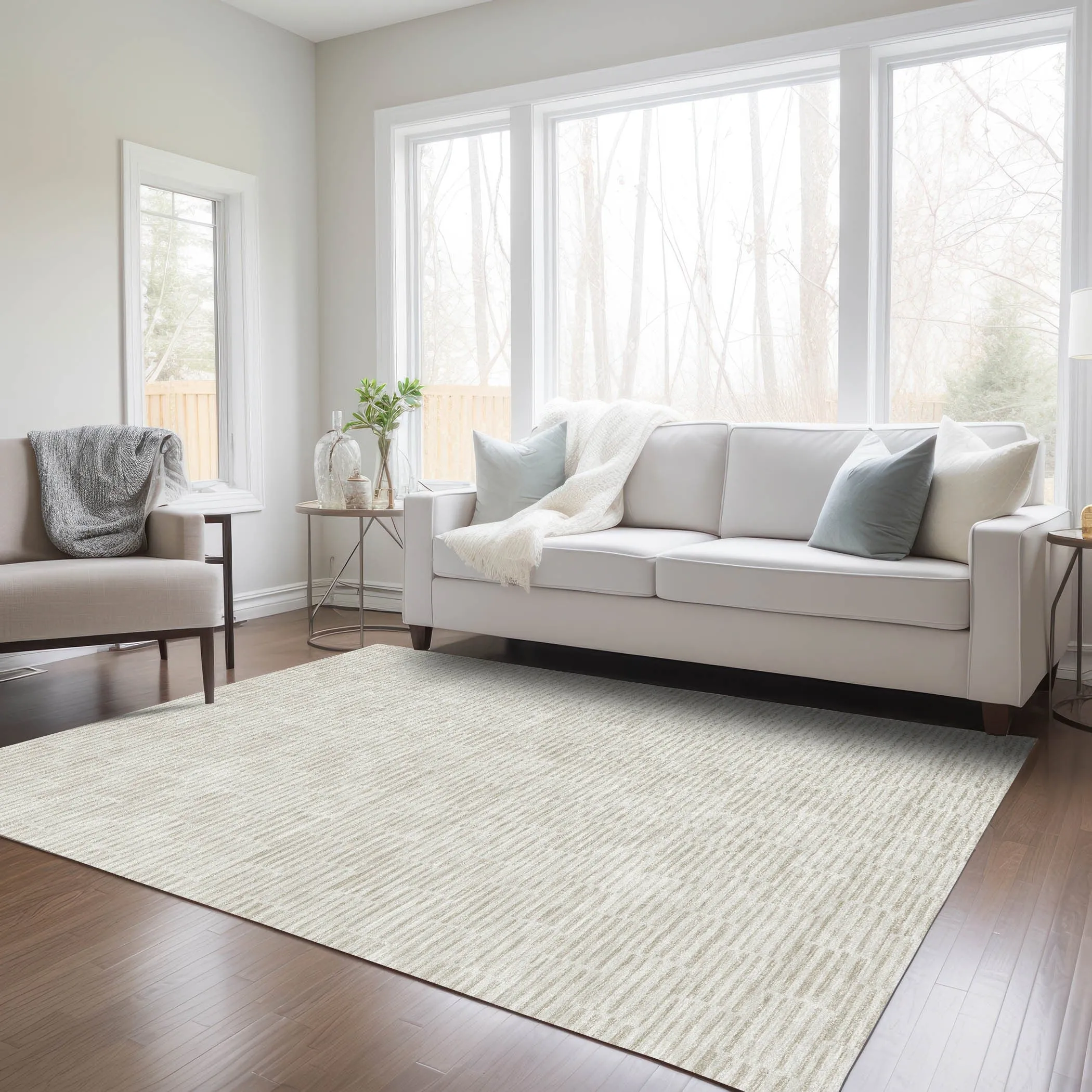 Machine Washable Indoor/ Outdoor Chantille Stripe Blocks Rug