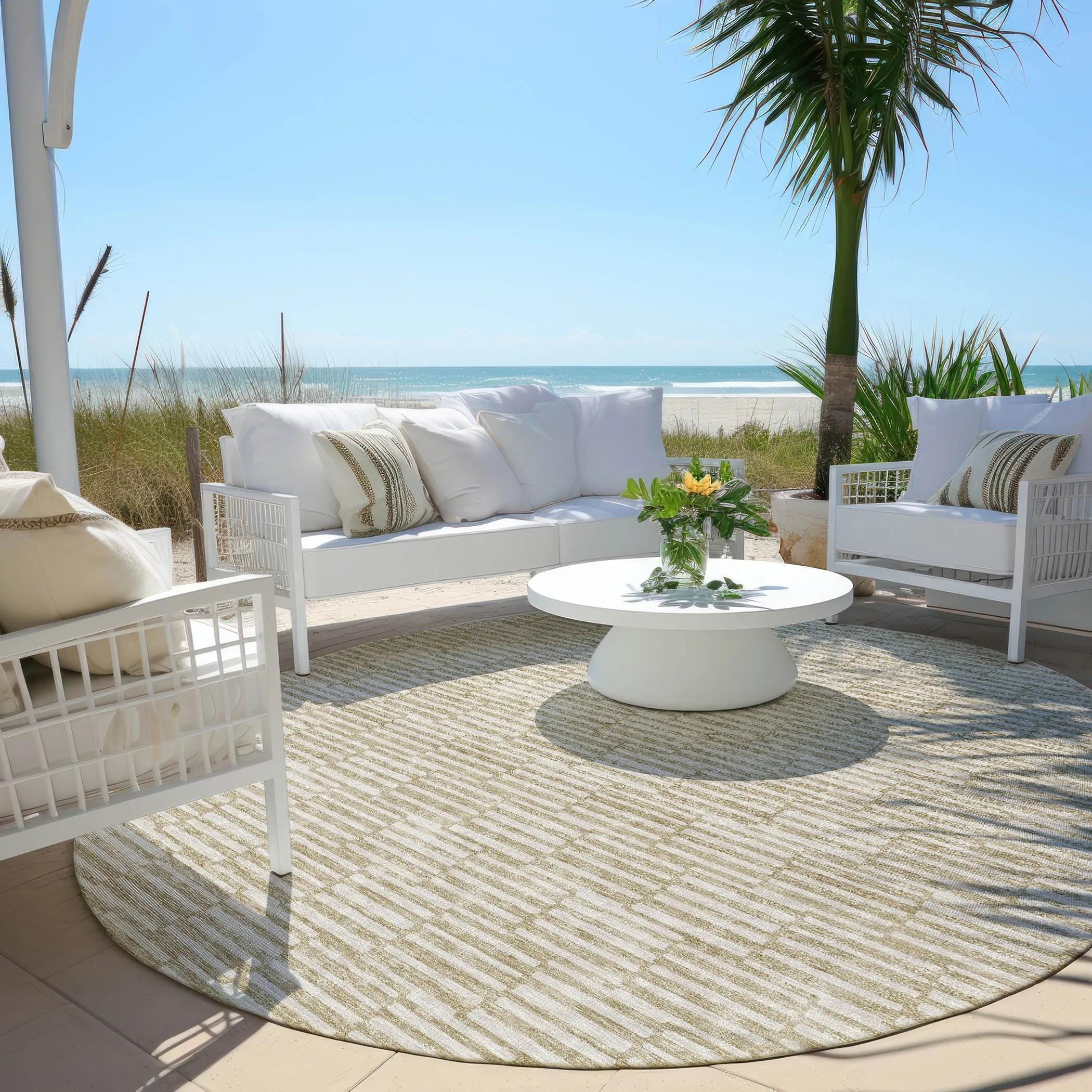 Machine Washable Indoor/ Outdoor Chantille Stripe Blocks Rug