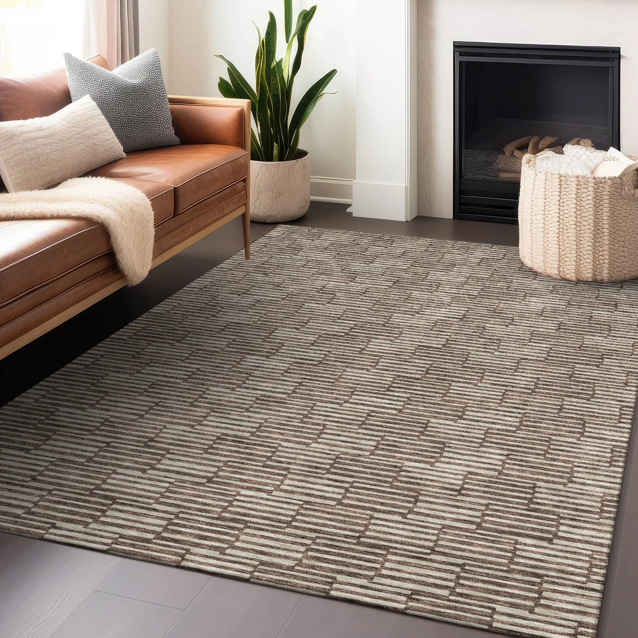 Machine Washable Indoor/ Outdoor Chantille Stripe Blocks Rug