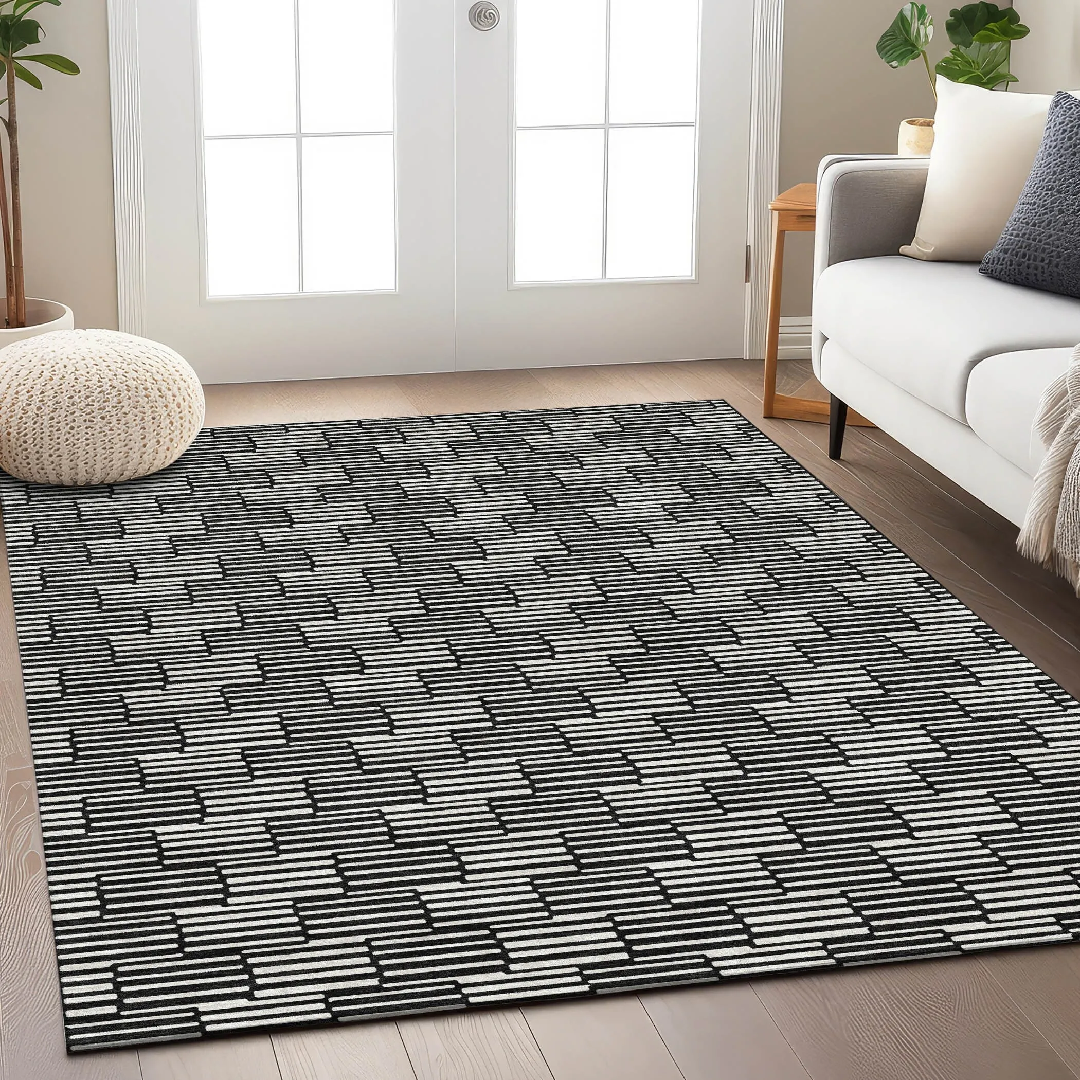 Machine Washable Indoor/ Outdoor Chantille Stripe Blocks Rug