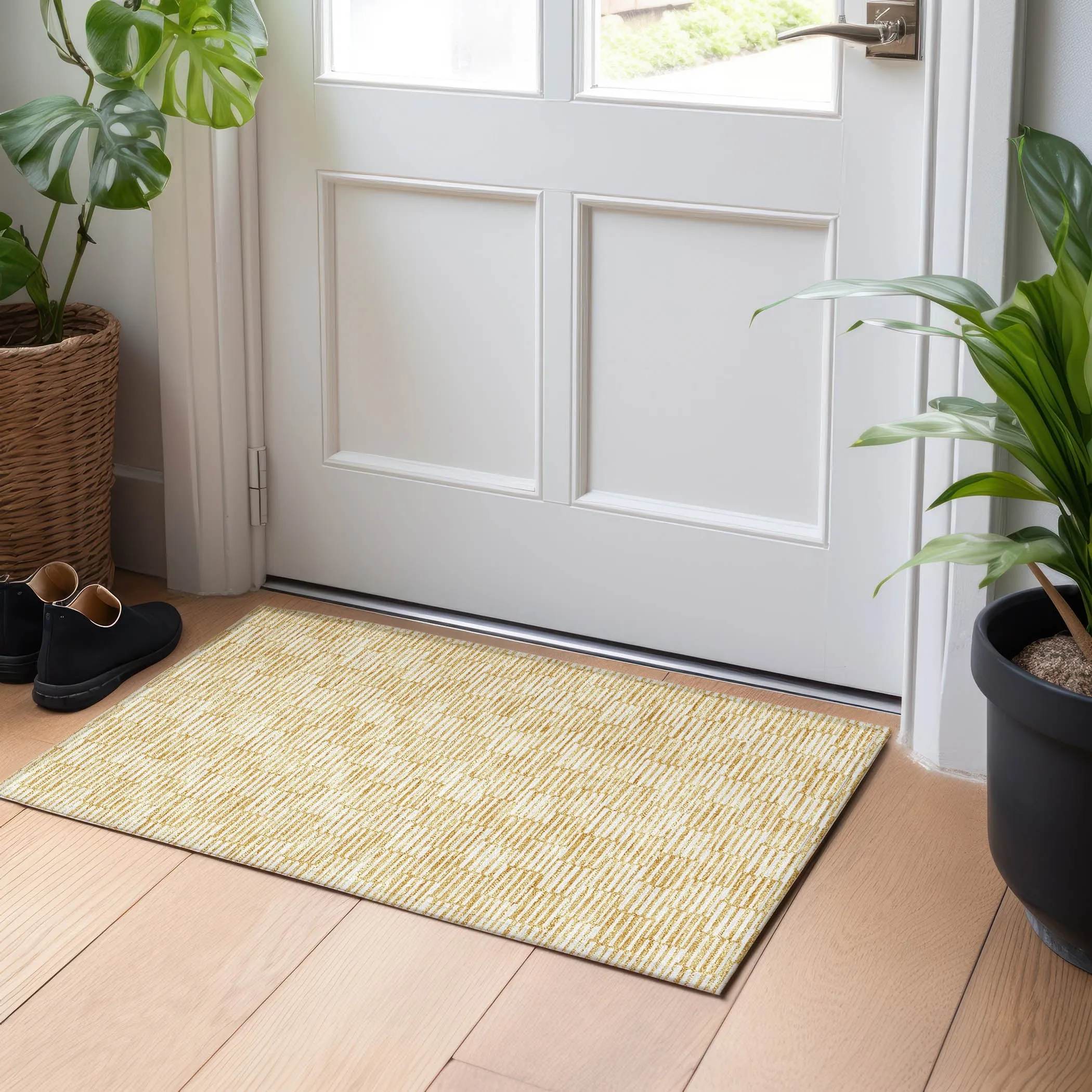 Machine Washable Indoor/ Outdoor Chantille Stripe Blocks Rug