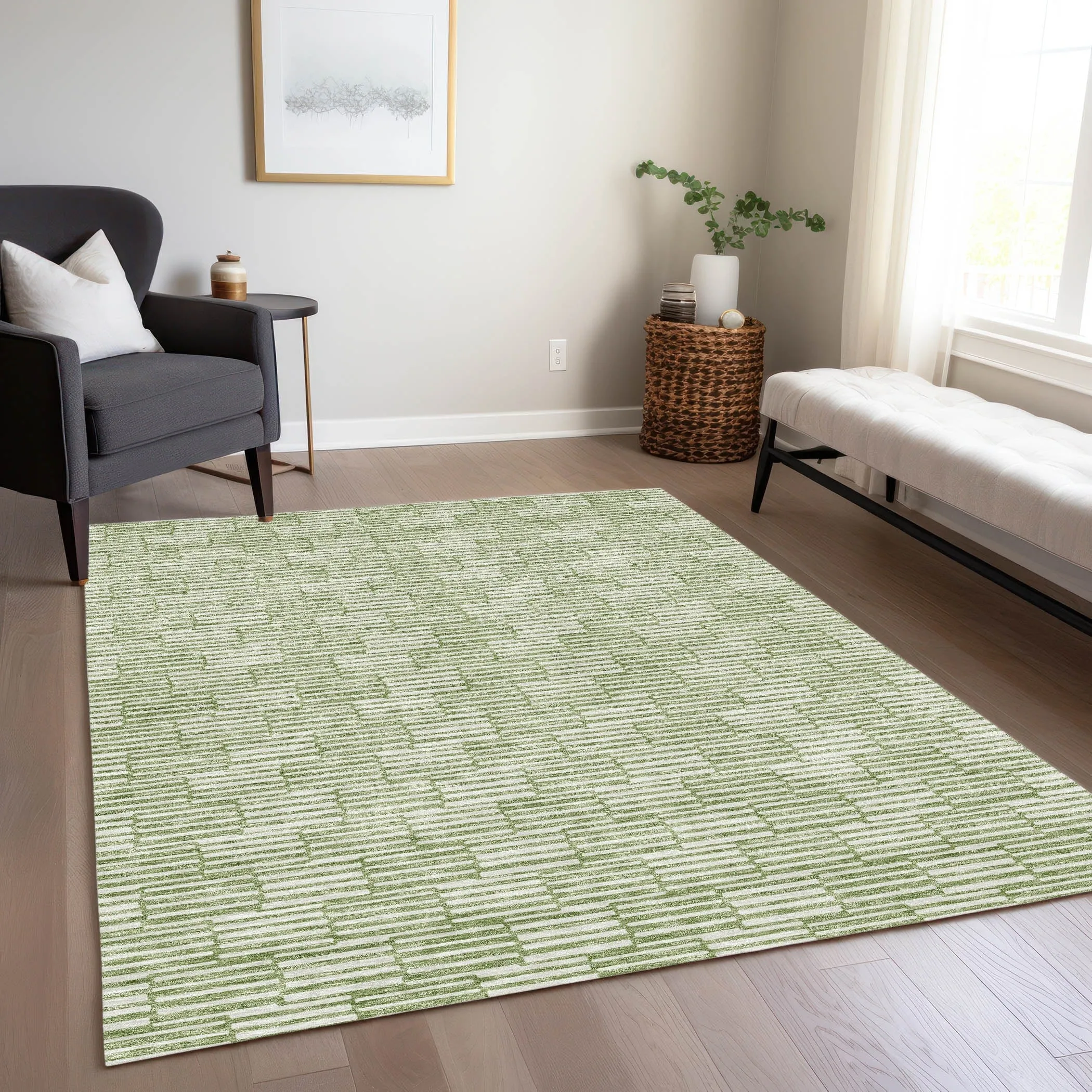 Machine Washable Indoor/ Outdoor Chantille Stripe Blocks Rug