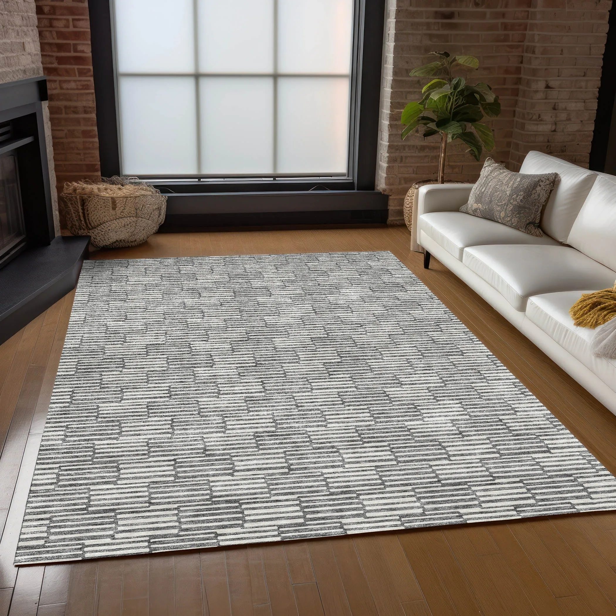 Machine Washable Indoor/ Outdoor Chantille Stripe Blocks Rug