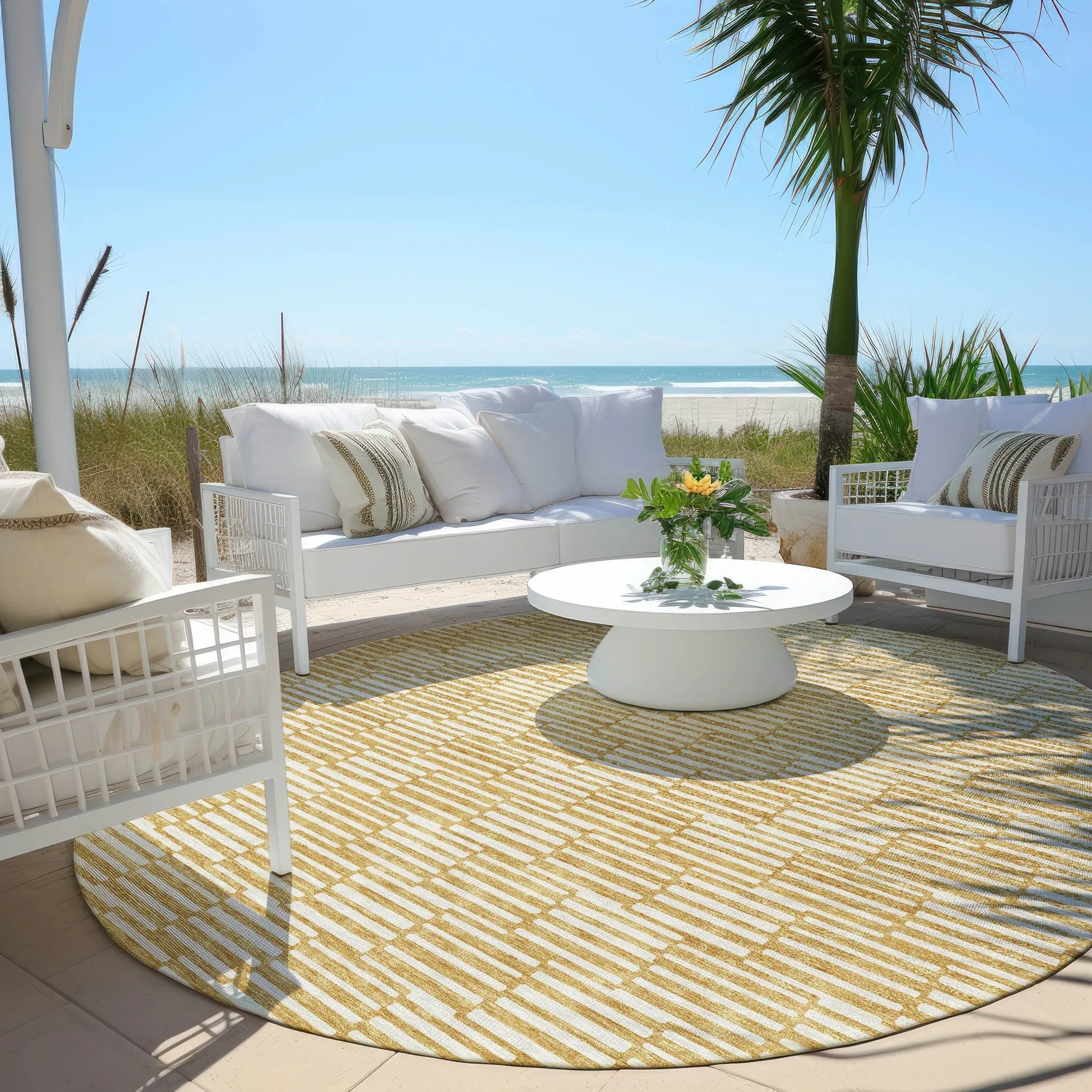 Machine Washable Indoor/ Outdoor Chantille Stripe Blocks Rug